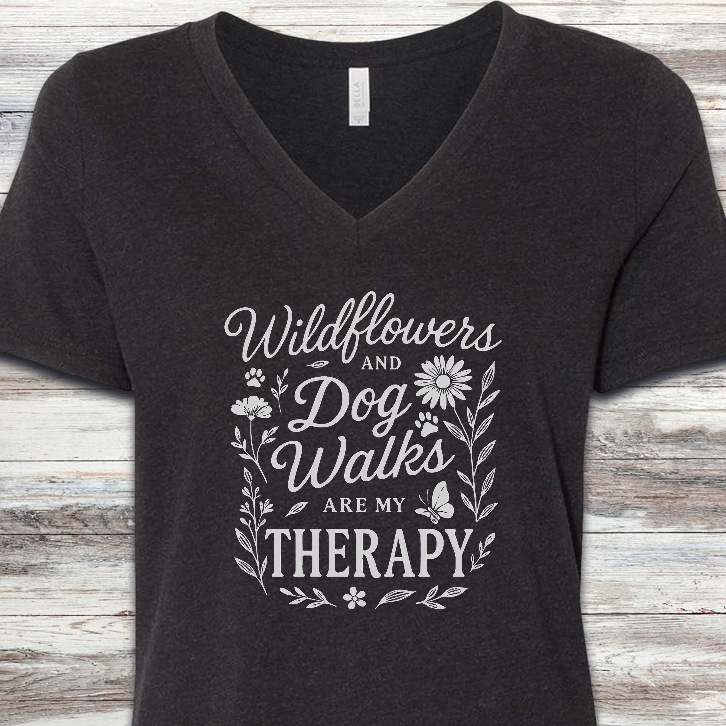Wildflowers V-Neck Tee - Black Heather
