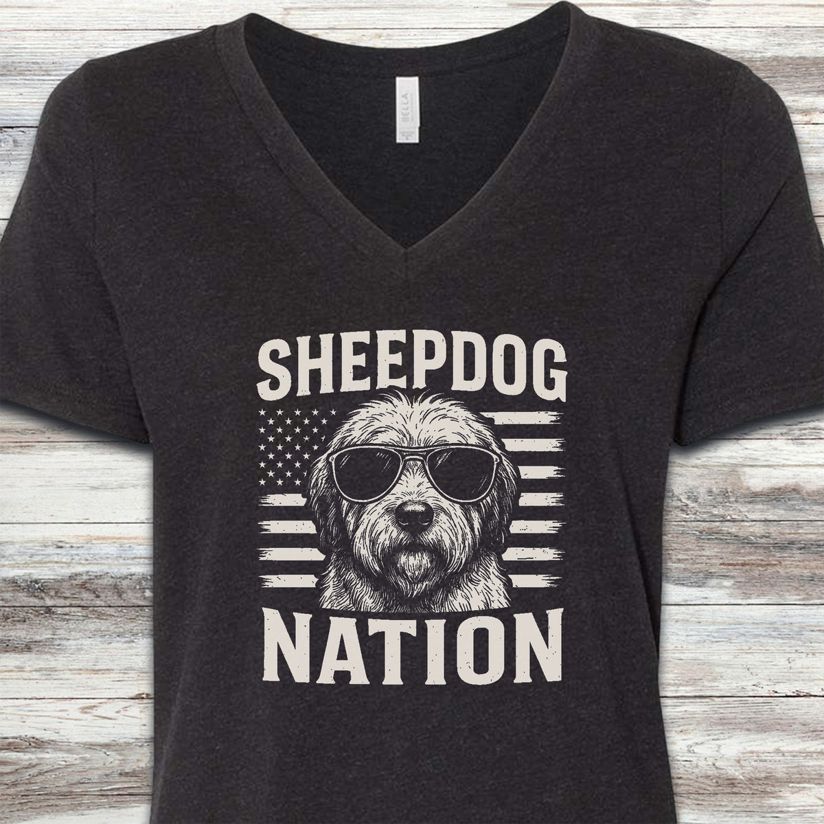 Old English Sheepdog Nation V-Neck Tee - Black Heather