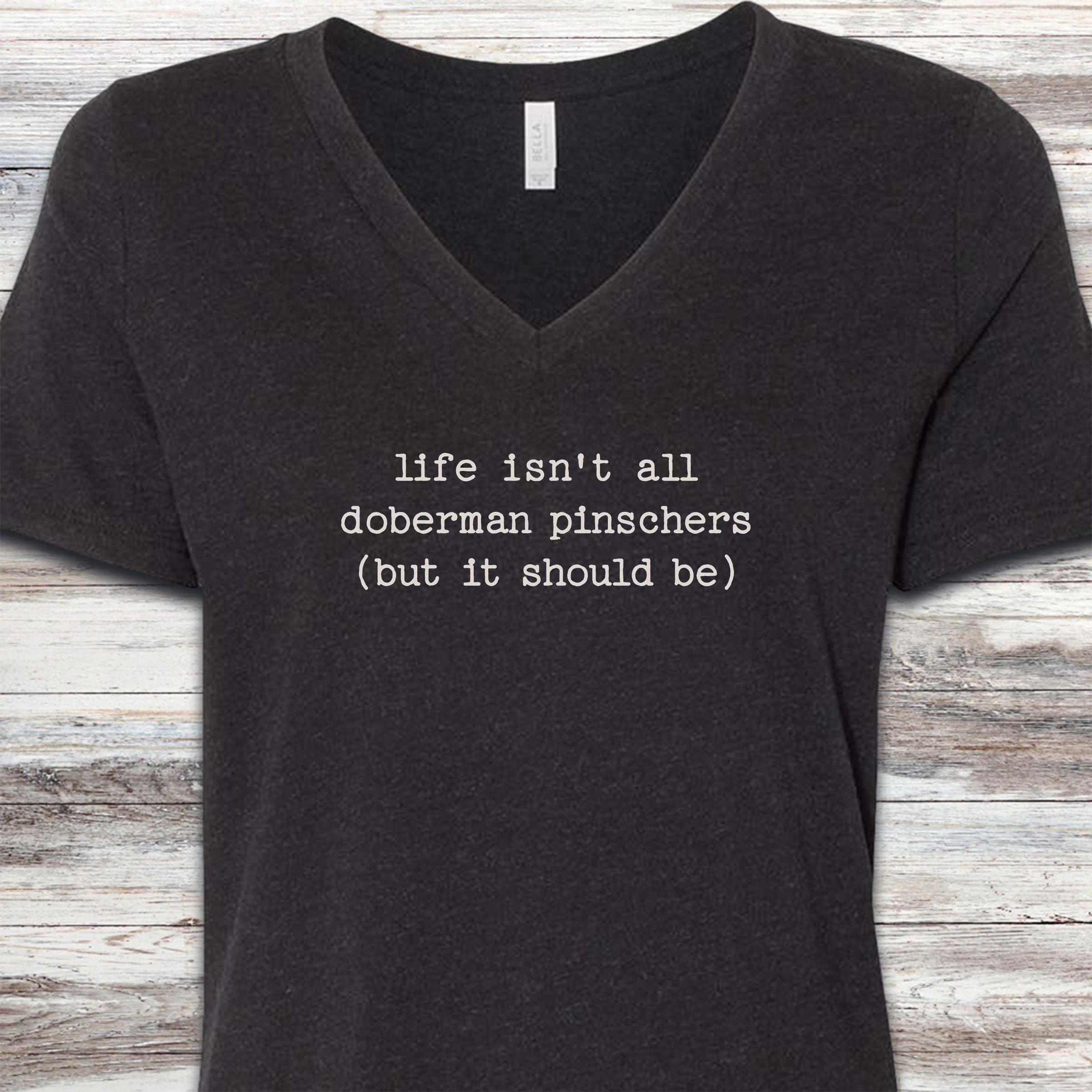 Doberman Life V-Neck Tee - Black Heather