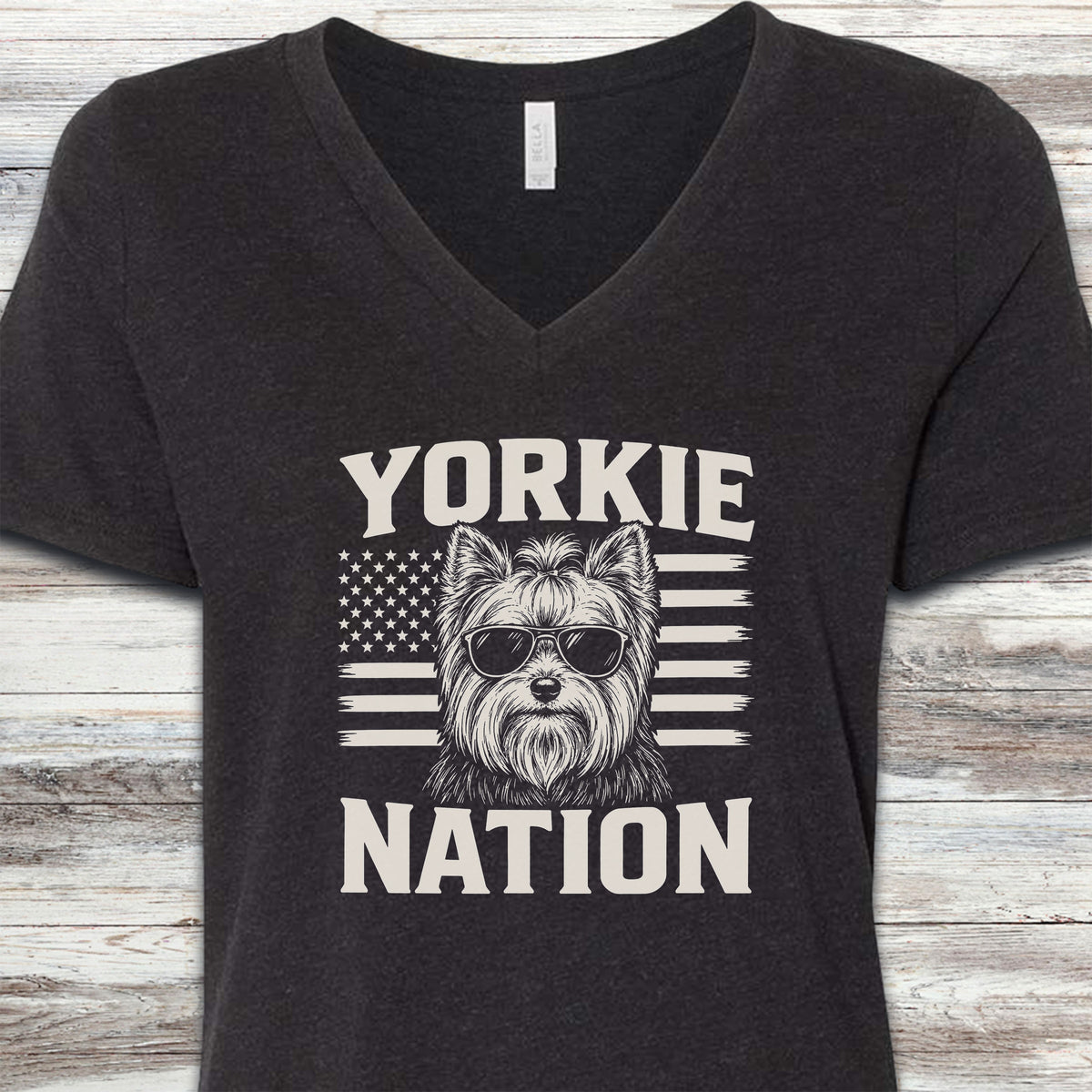 Yorkshire Terrier Nation V-Neck Tee - Black Heather