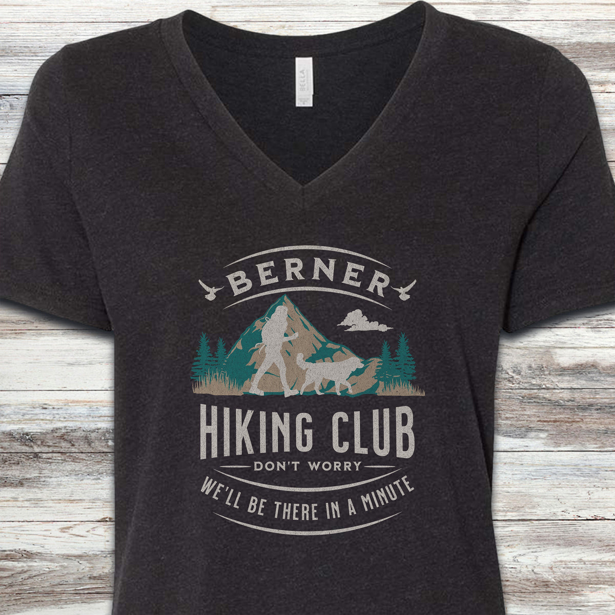 Bernese Mountain Dog Hiking Club V-Neck Tee - Black Heather