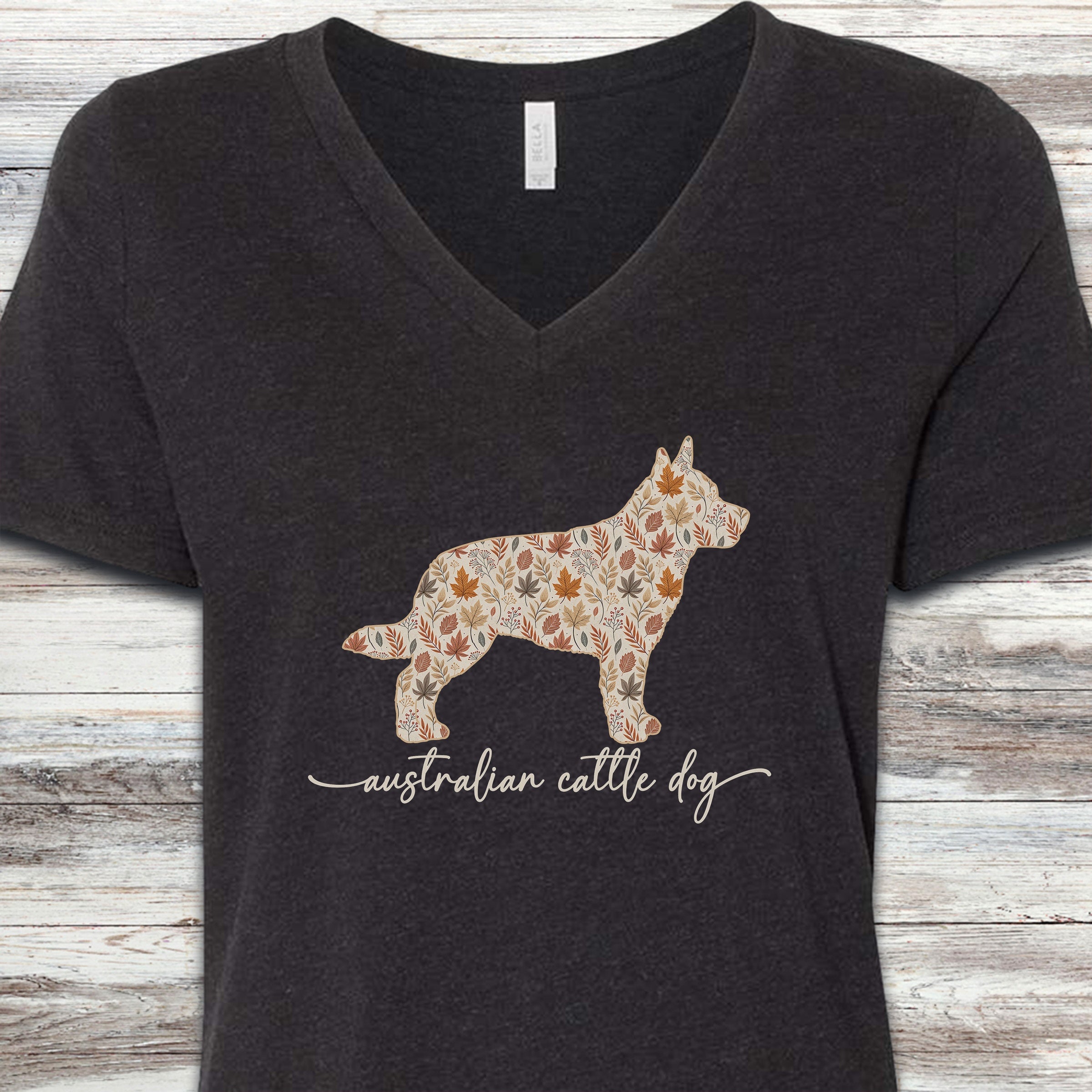 Australian Cattle Dog Fall V-Neck Tee - Black Heather