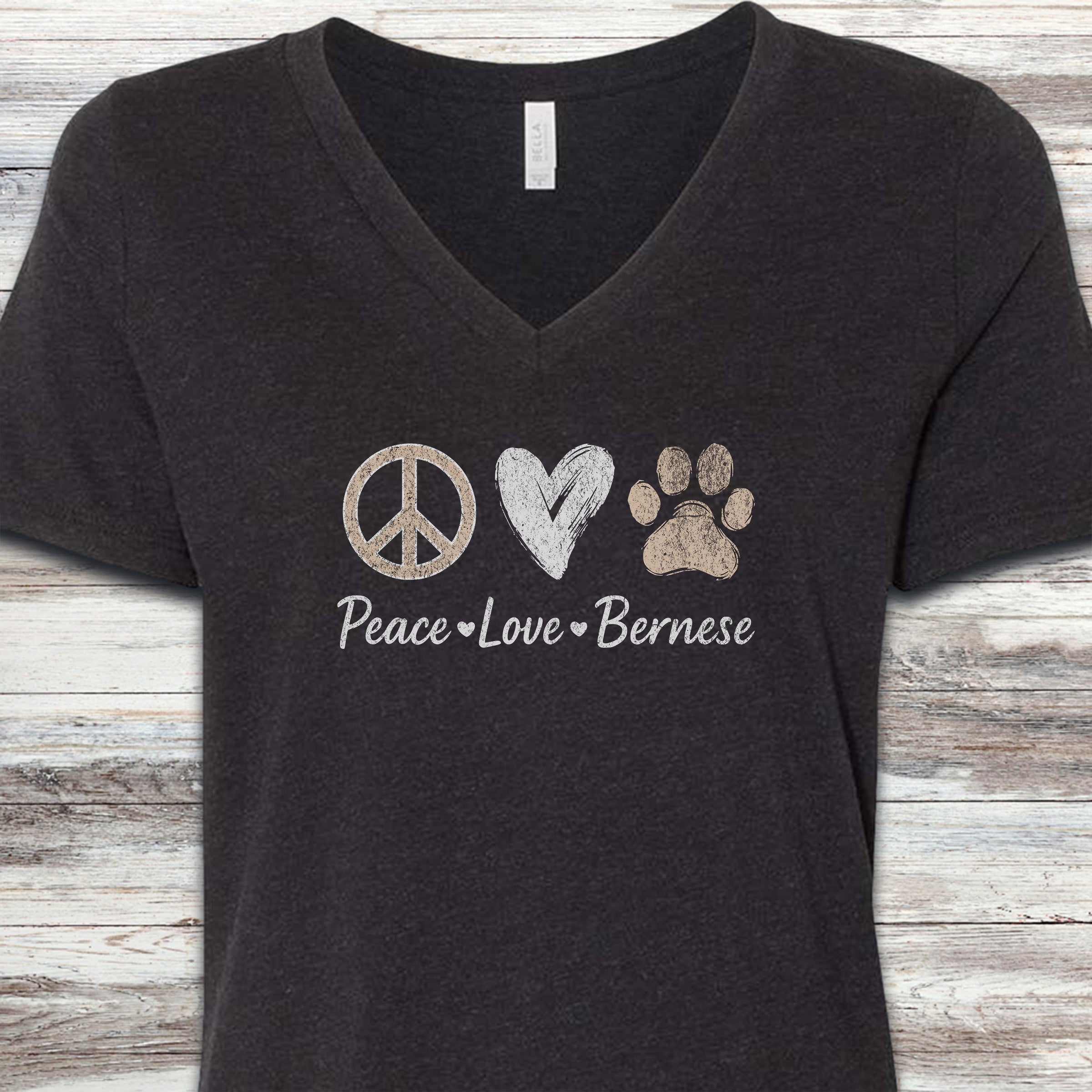 Bernese Mountain Dog Peace V-Neck Tee - Black Heather