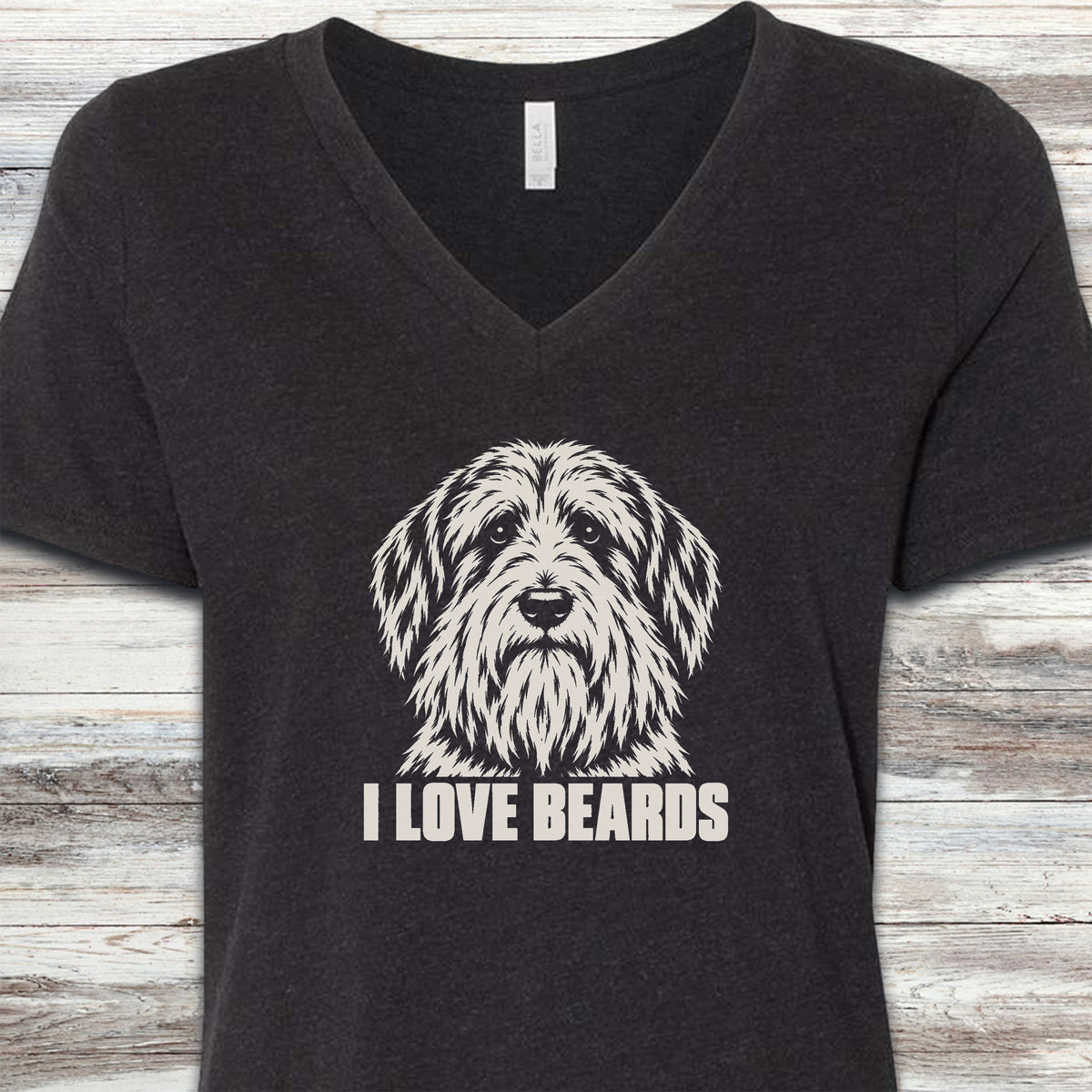 Bearded Collie I Love Beards V-Neck Tee - Black Heather