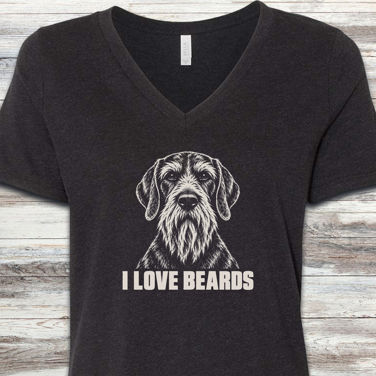 German Wirehaired Pointer I Love Beards V-Neck Tee - Black Heather