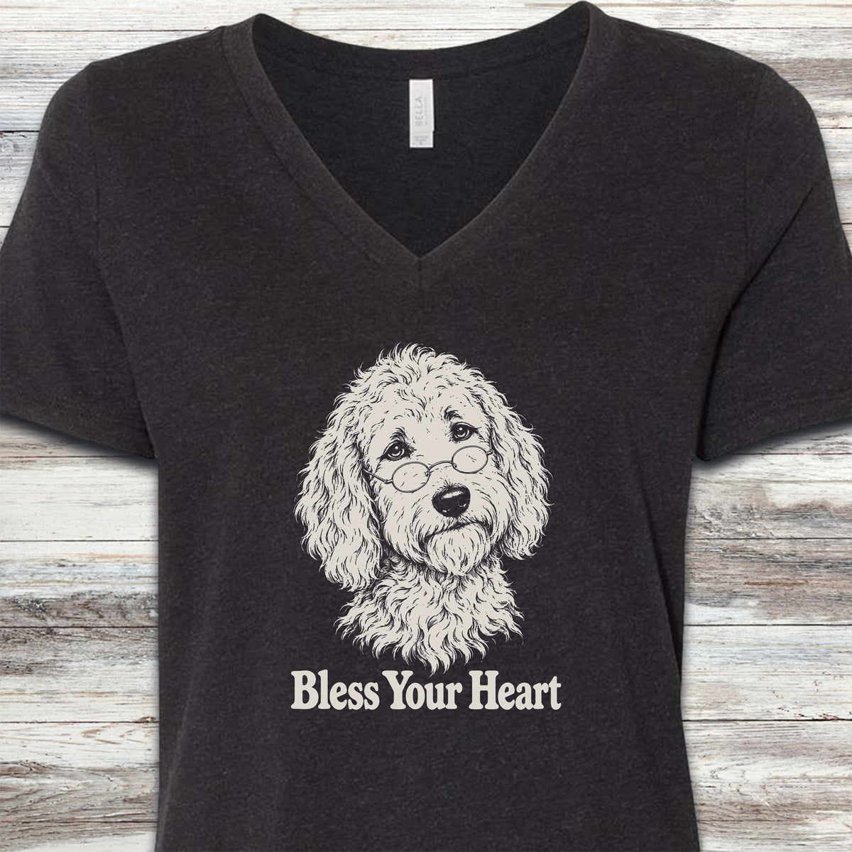 Goldendoodle Bless Your Heart V-Neck Tee - Black Heather