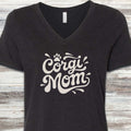 Corgi Groovy Mom V-Neck Tee - Black Heather