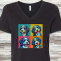 Bernedoodle Pop Art V-Neck Tee - Black Heather