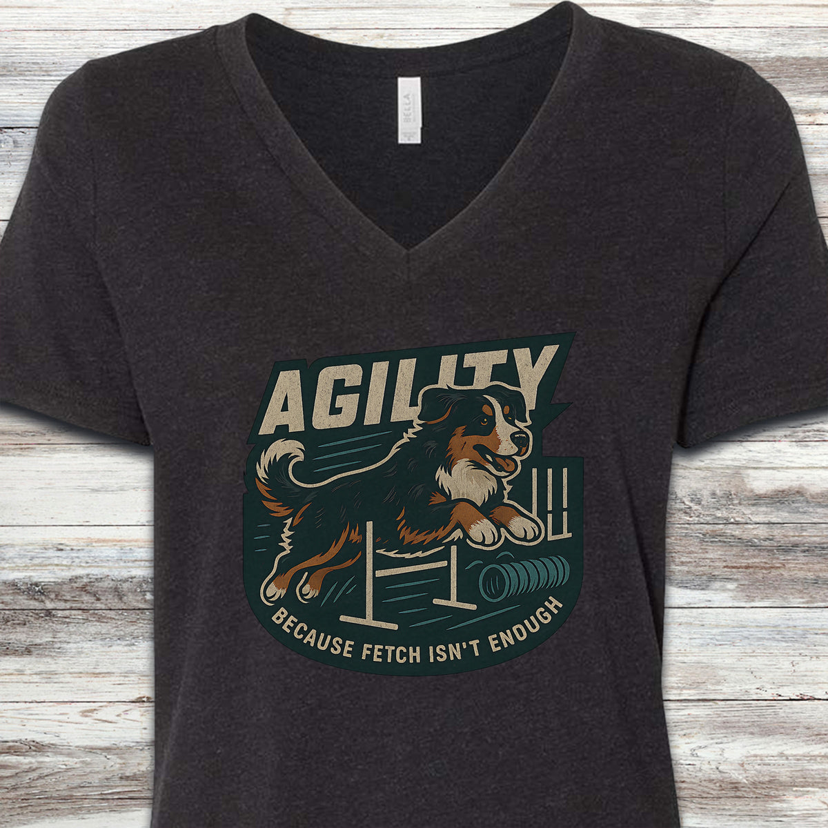 Bernese Mountain Dog Agility V-Neck Tee - Black Heather