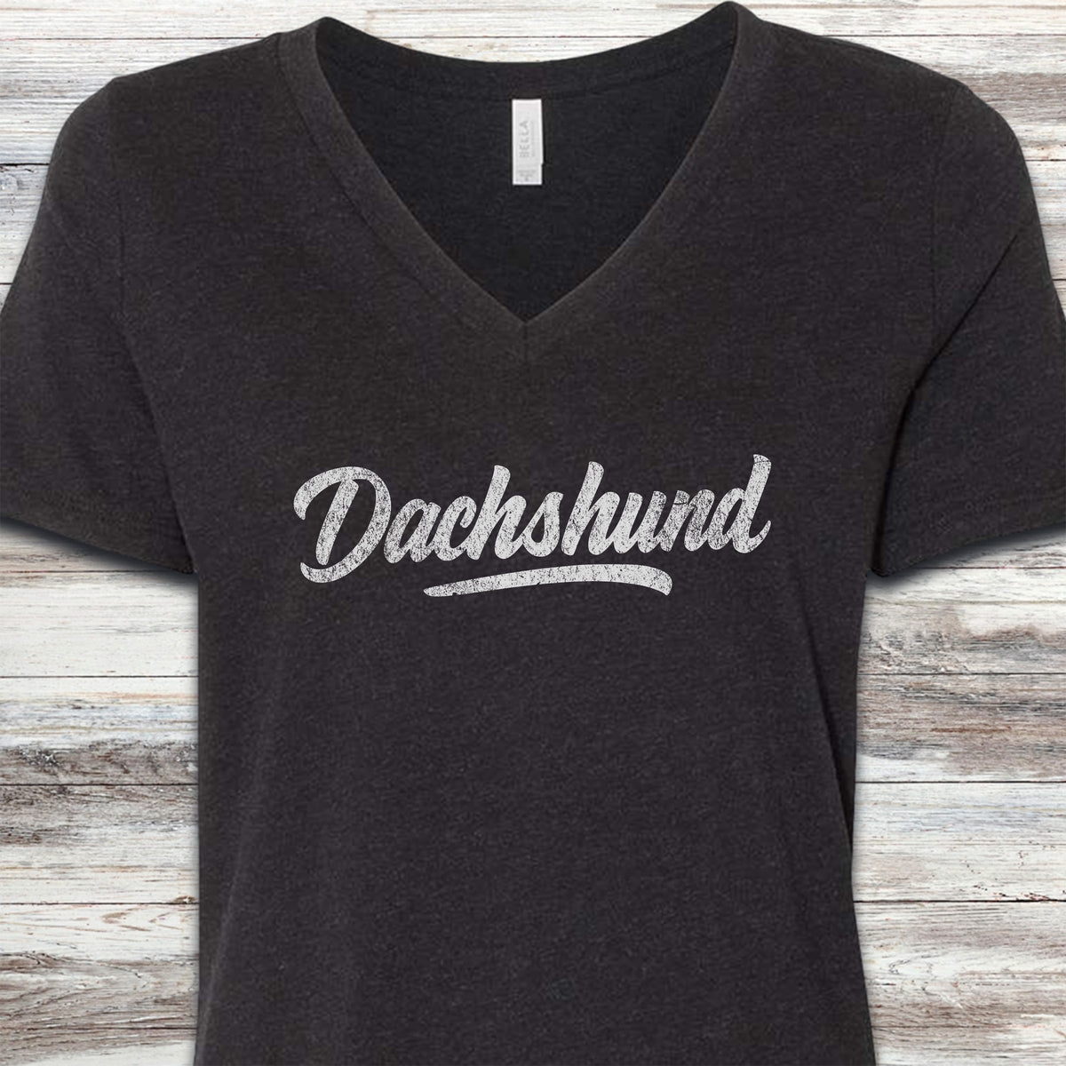 Dachshund Team V-Neck Tee - Black Heather