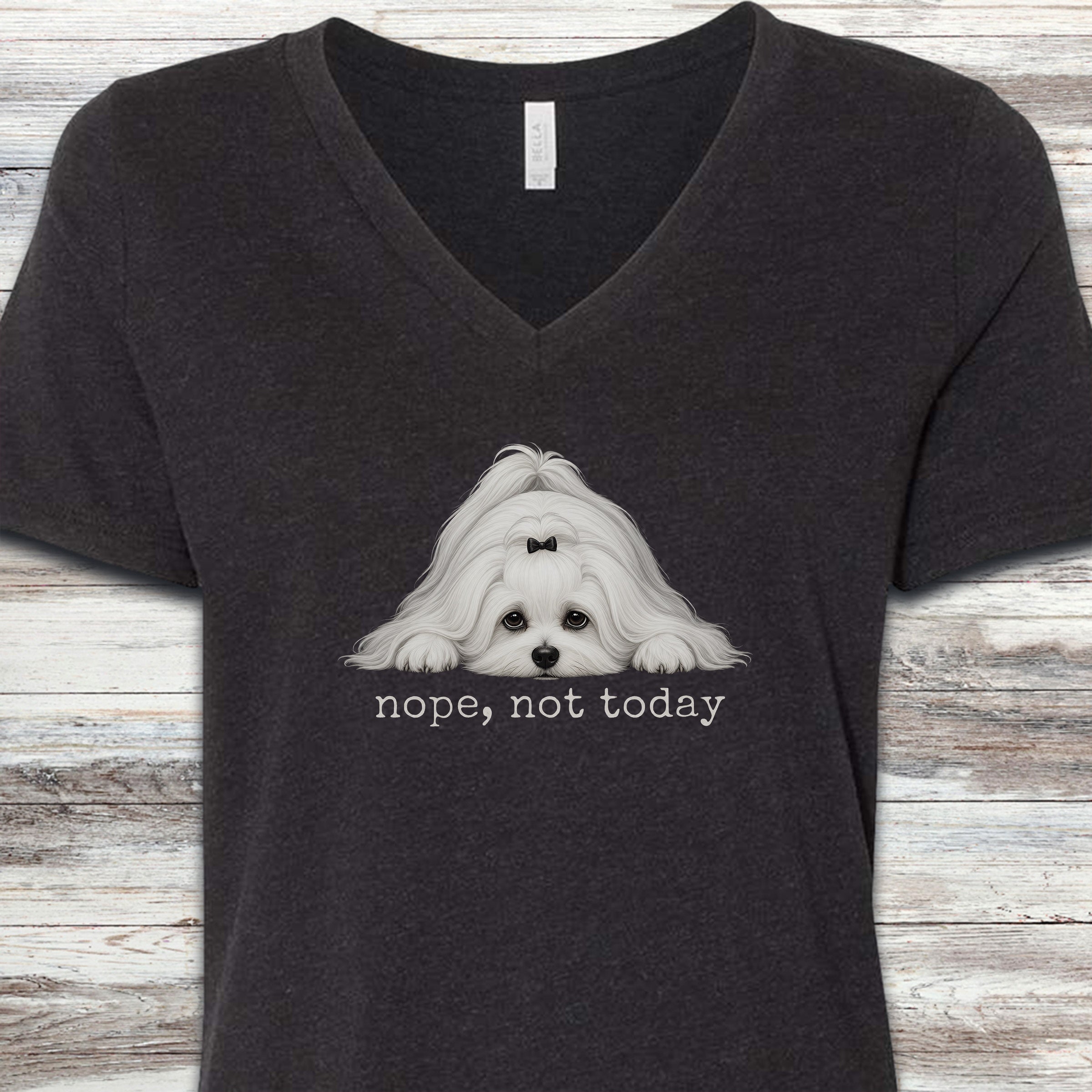 Maltese Nope V-Neck Tee - Black Heather