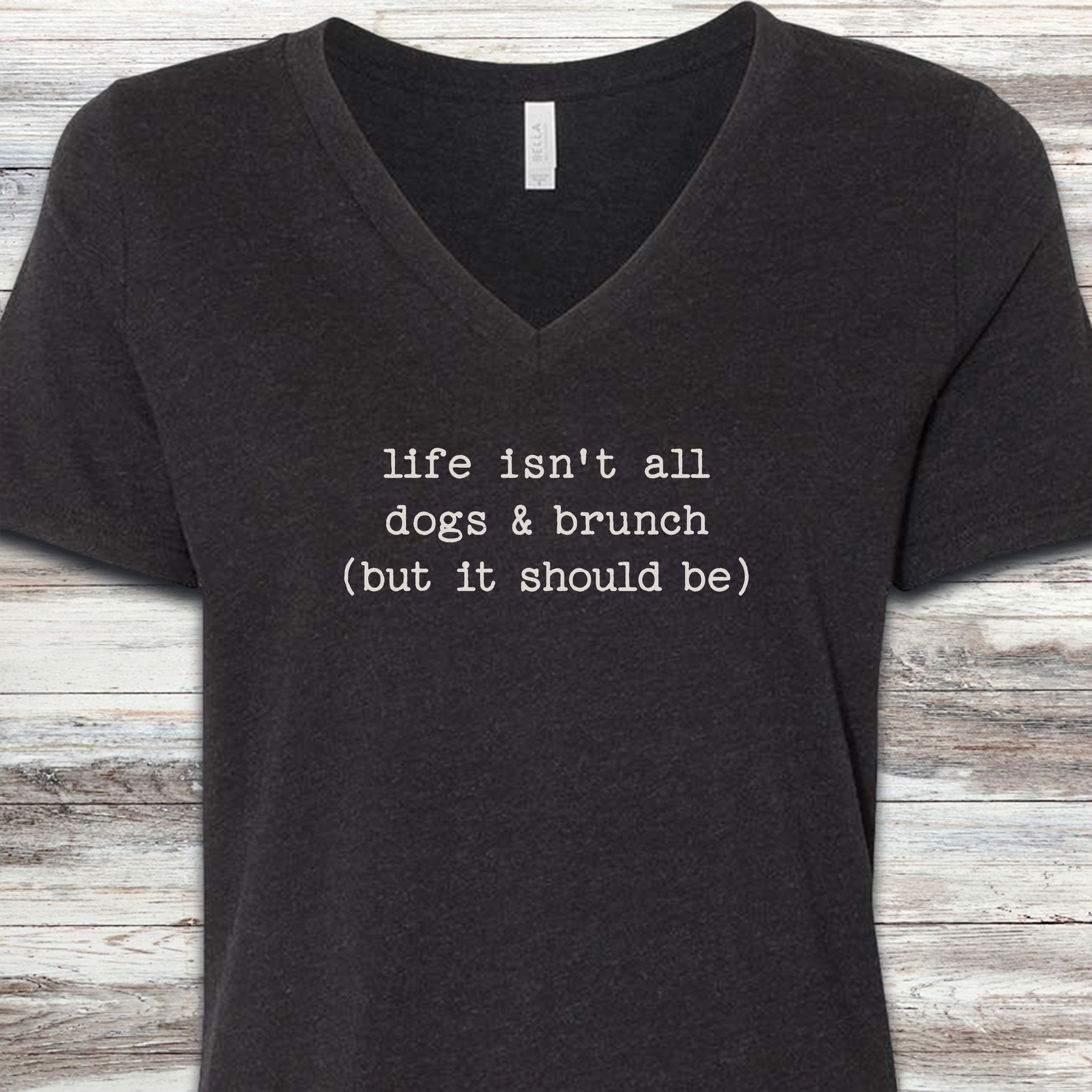 Dogs & Brunch V-Neck Tee - Black Heather