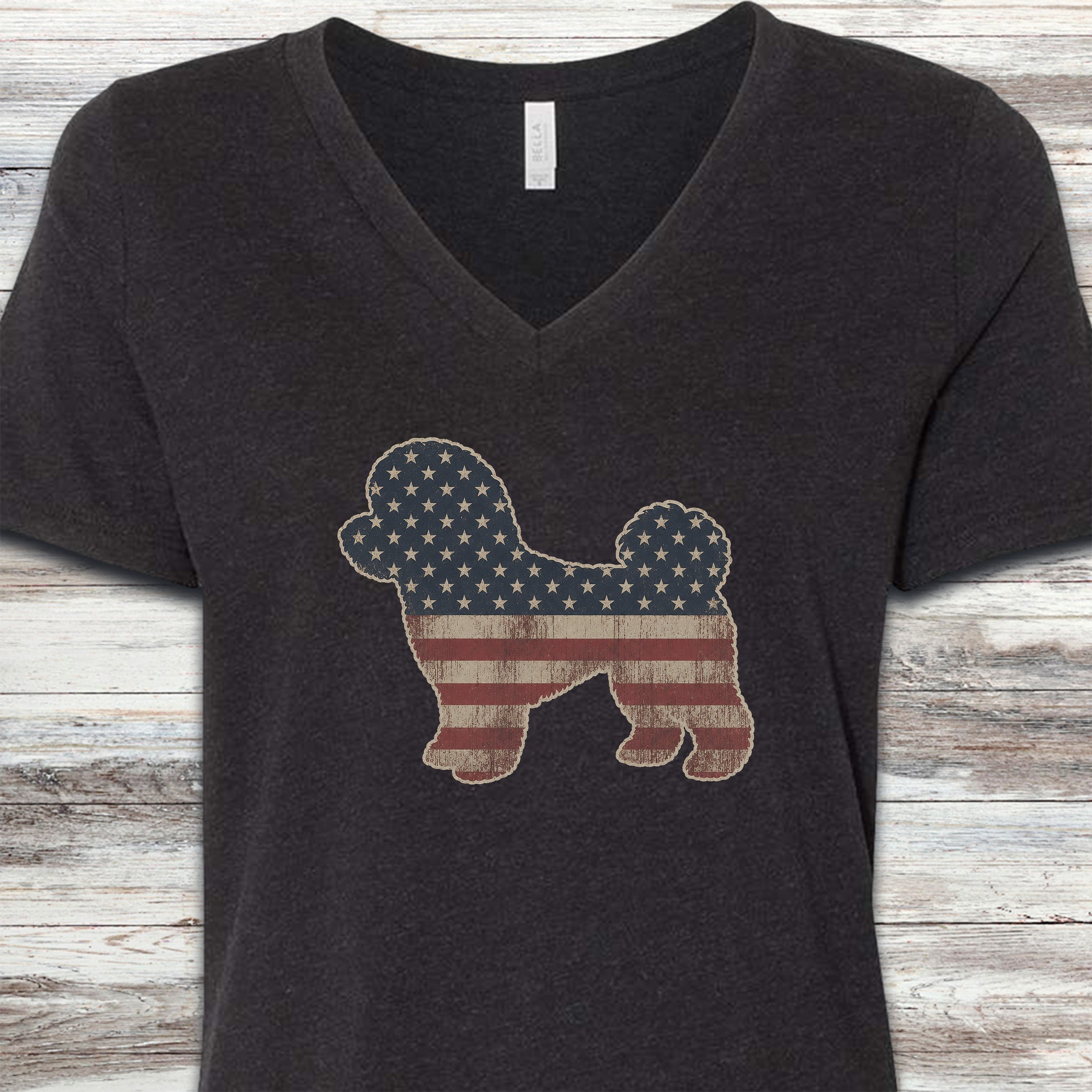 Bichon Frise Vintage USA V-Neck Tee - Black Heather