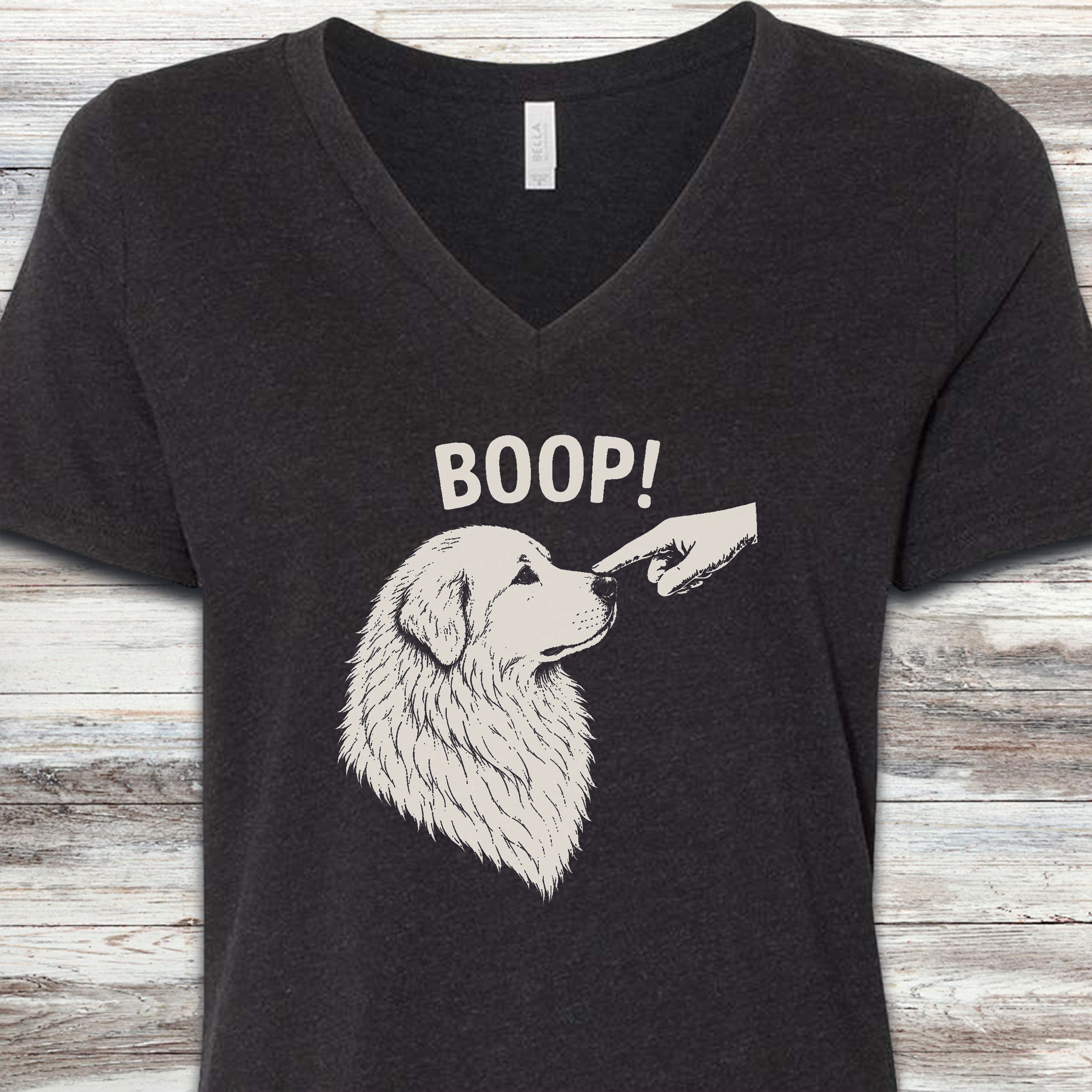 Great Pyrenees BOOP! V-Neck Tee - Black Heather