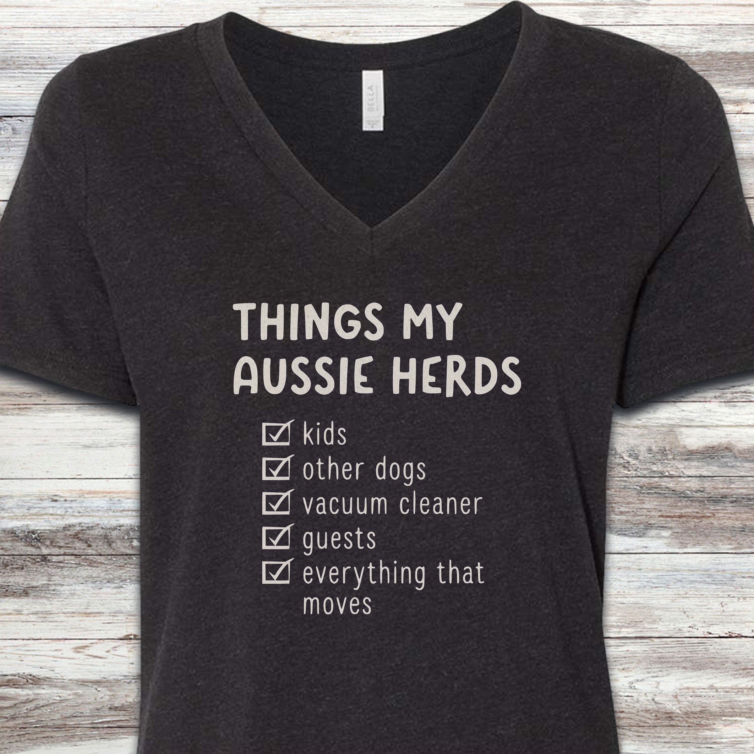 Australian Shepherd Herding List V-Neck Tee - Black Heather