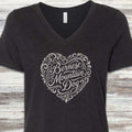 Bernese Mountain Dog Heart Script V-Neck Tee - Black Heather