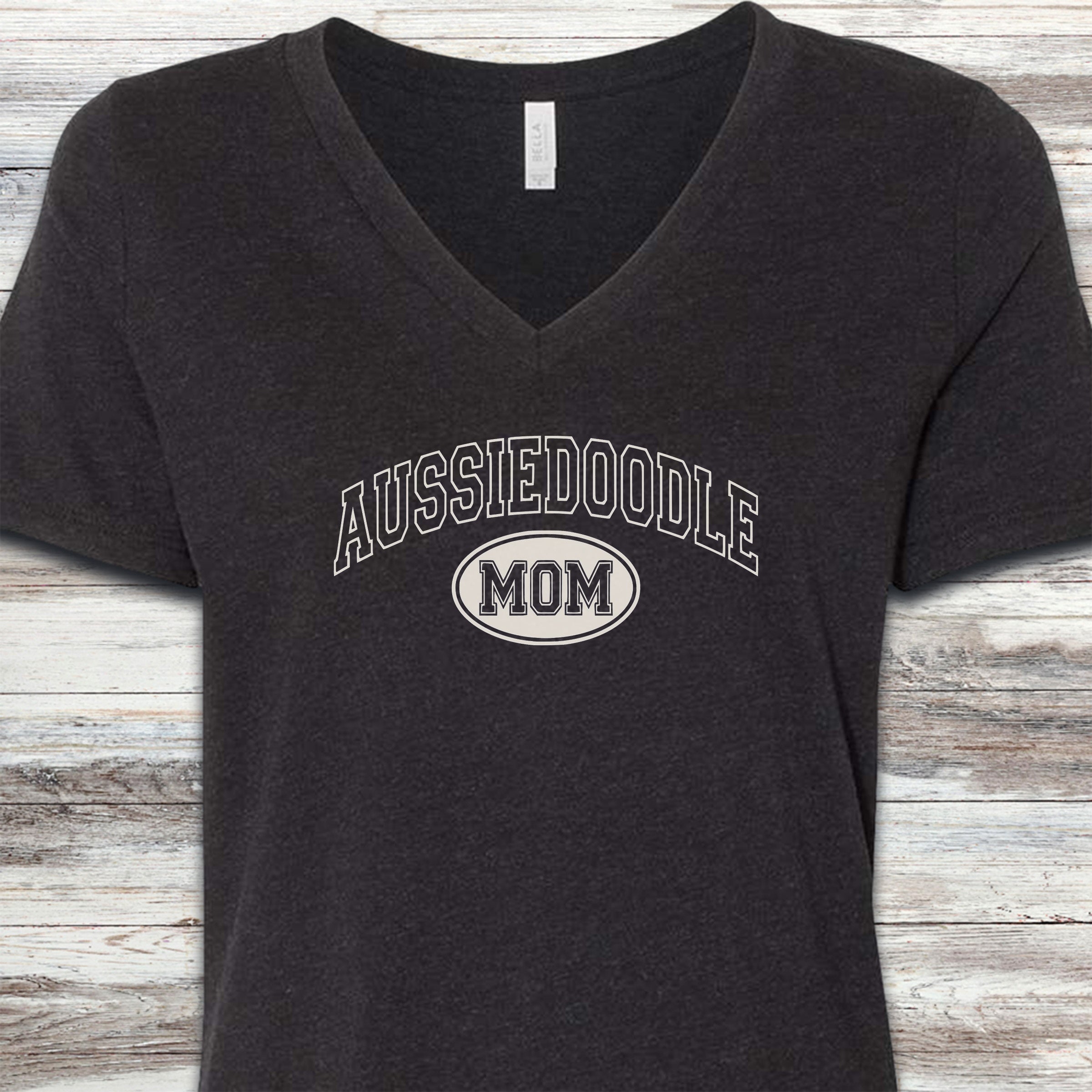 Aussiedoodle University Mom V-Neck Tee - Black Heather