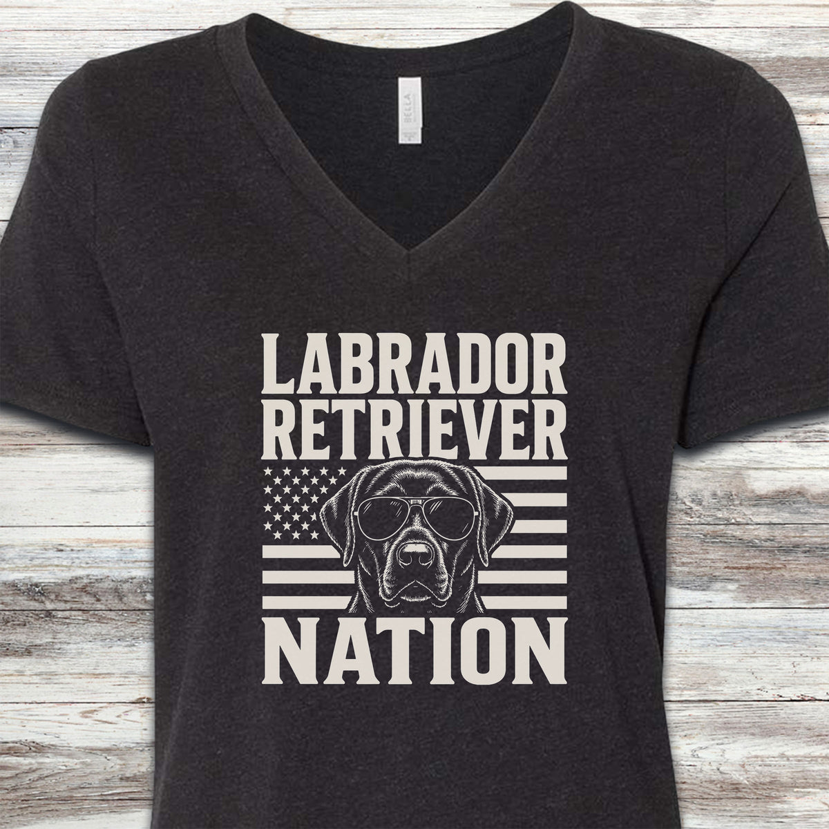 Labrador Retriever Black Nation V-Neck Tee - Black Heather