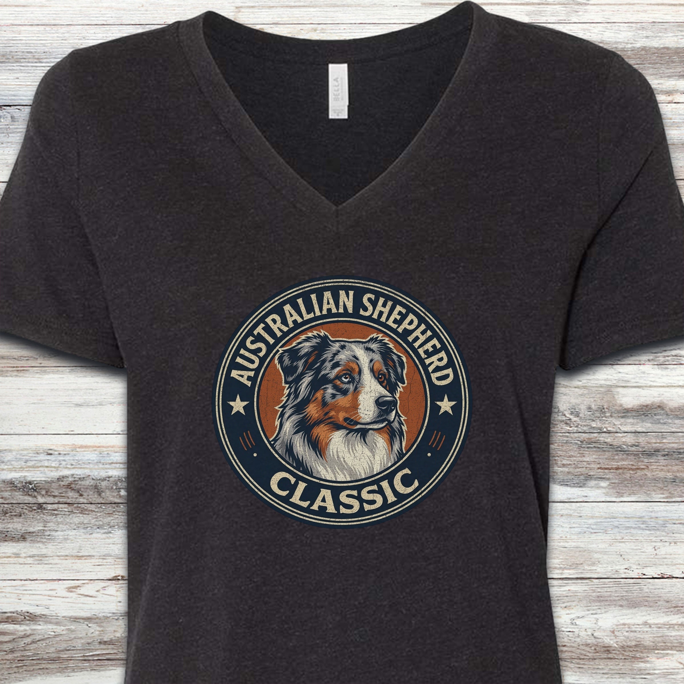 Australian Shepherd Classic V-Neck Tee - Black Heather