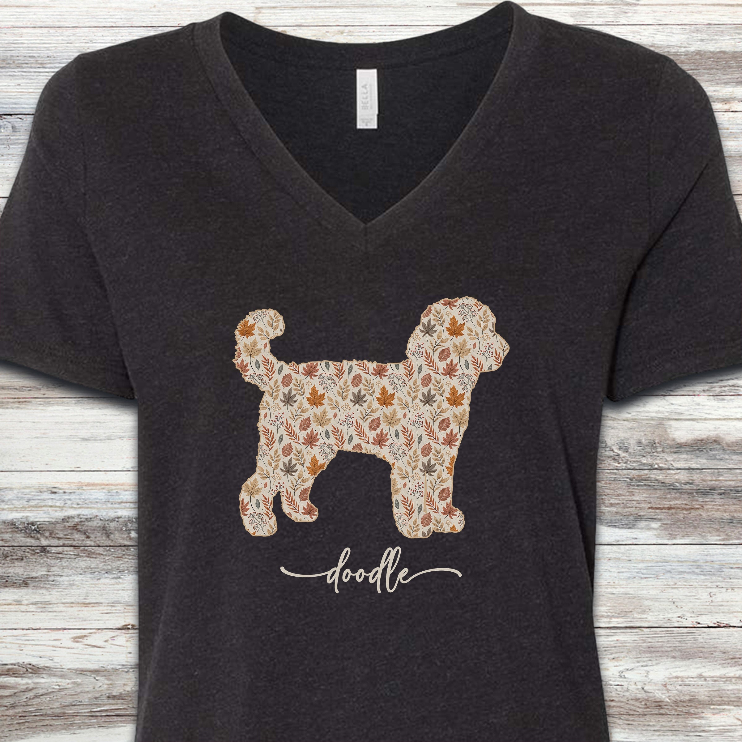 Doodle Fall V-Neck Tee - Black Heather