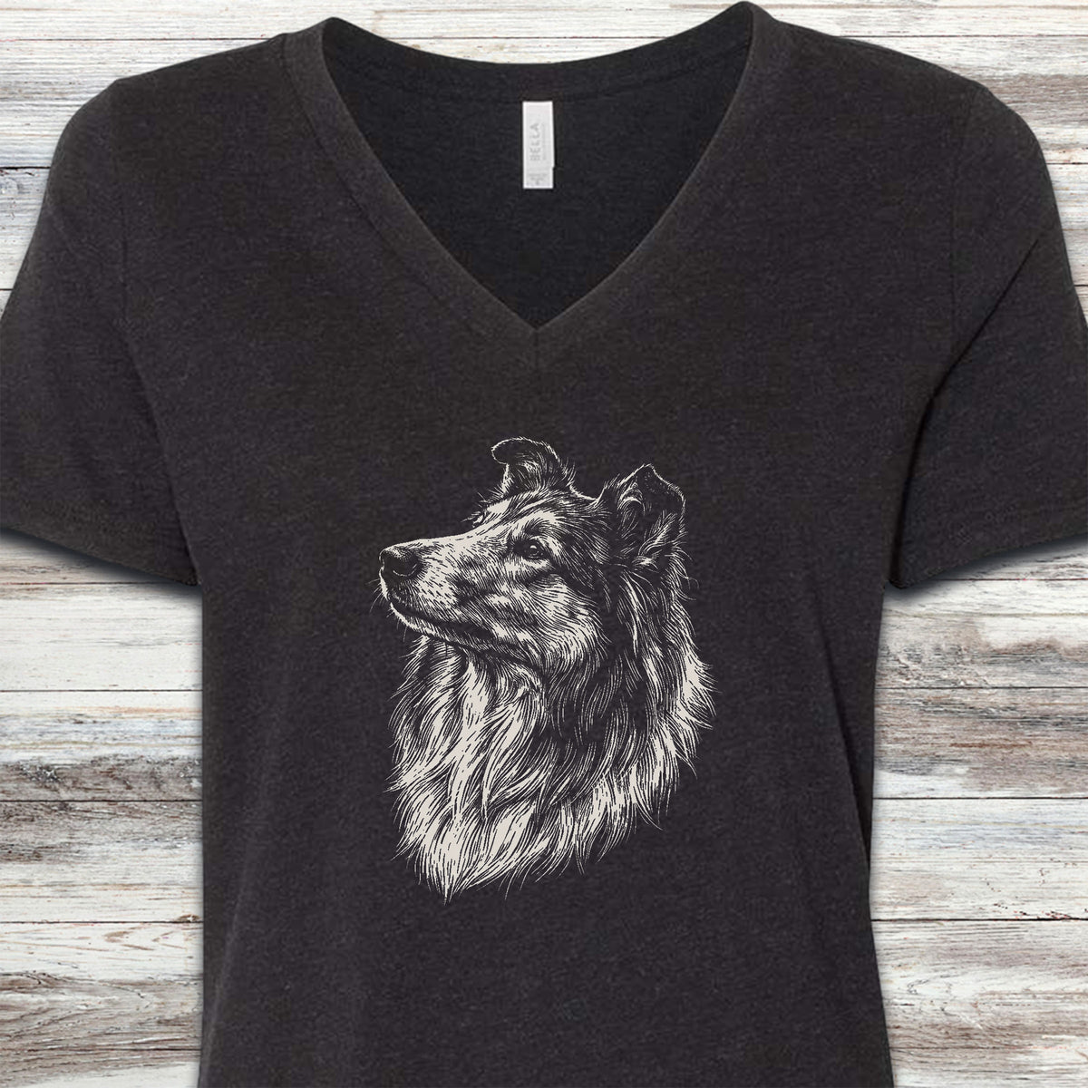 Rough Collie Loyalty V-Neck Tee - Black Heather