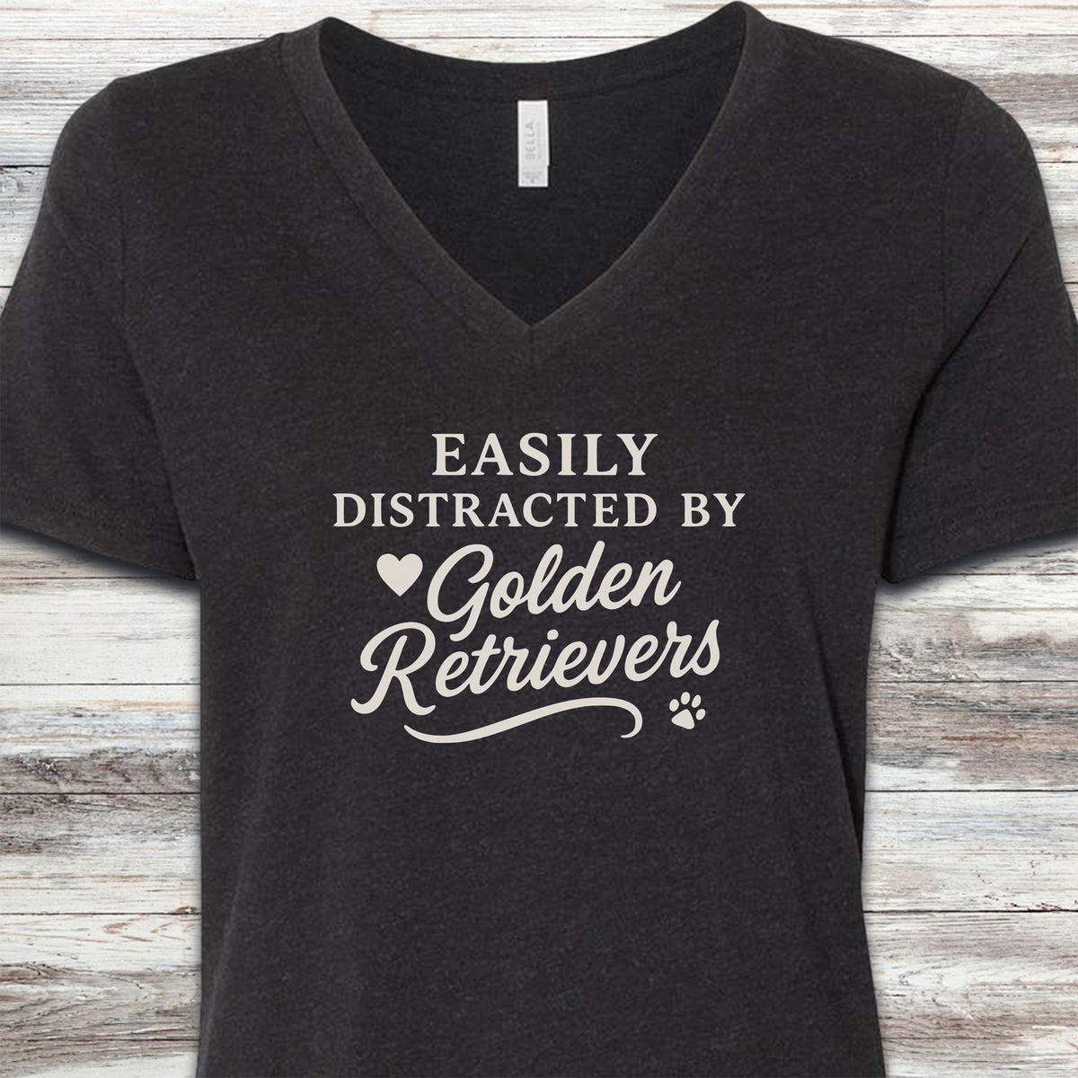 Golden Retrievers Distracted V-Neck Tee - Black Heather