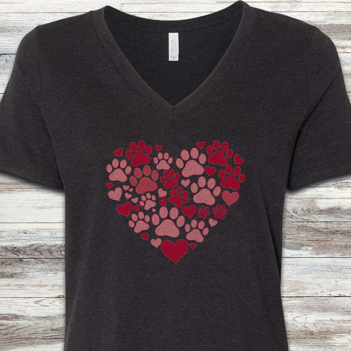 Heart & Paw V-Neck Tee - Black Heather