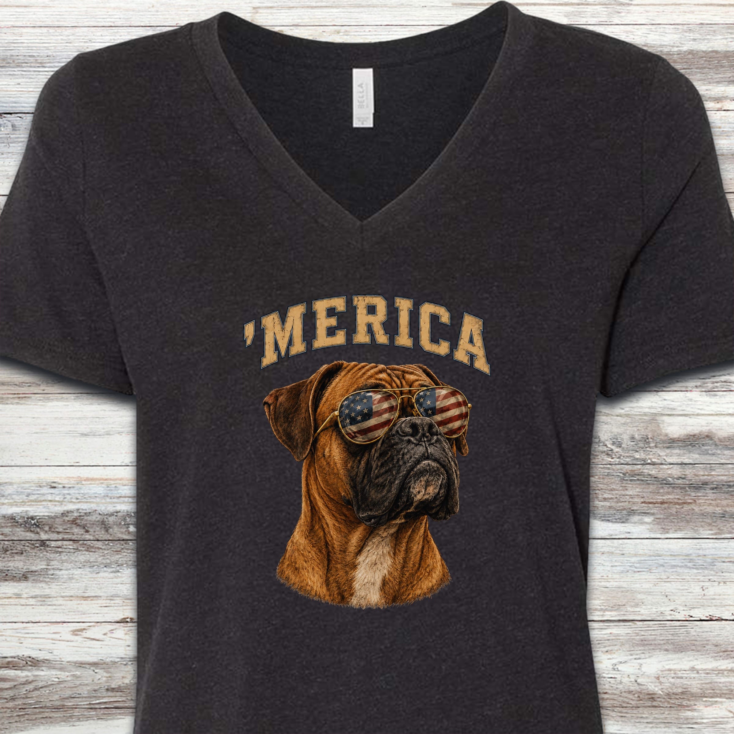Boxer 'Merica V-Neck Tee - Black Heather