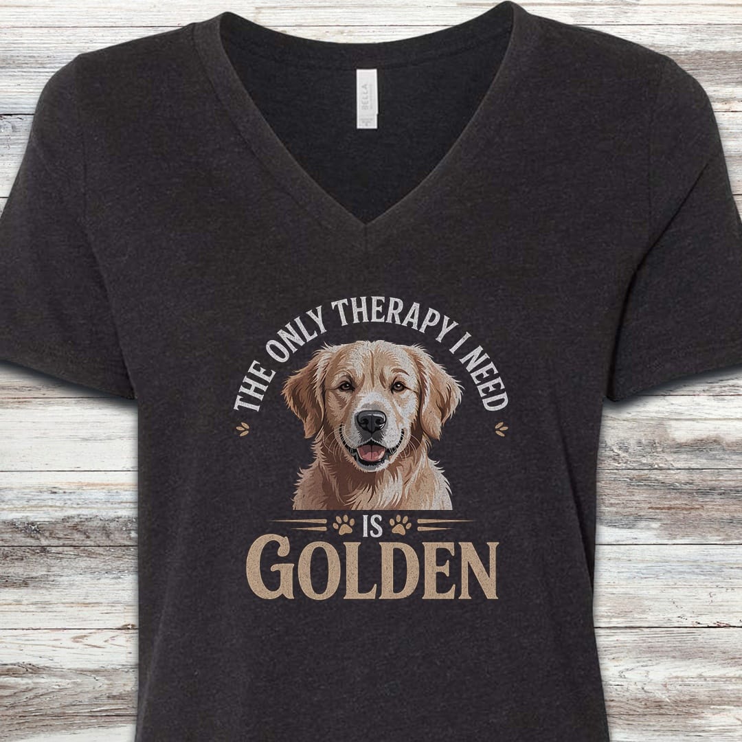 Golden Retriever Therapy V-Neck Tee - Black Heather