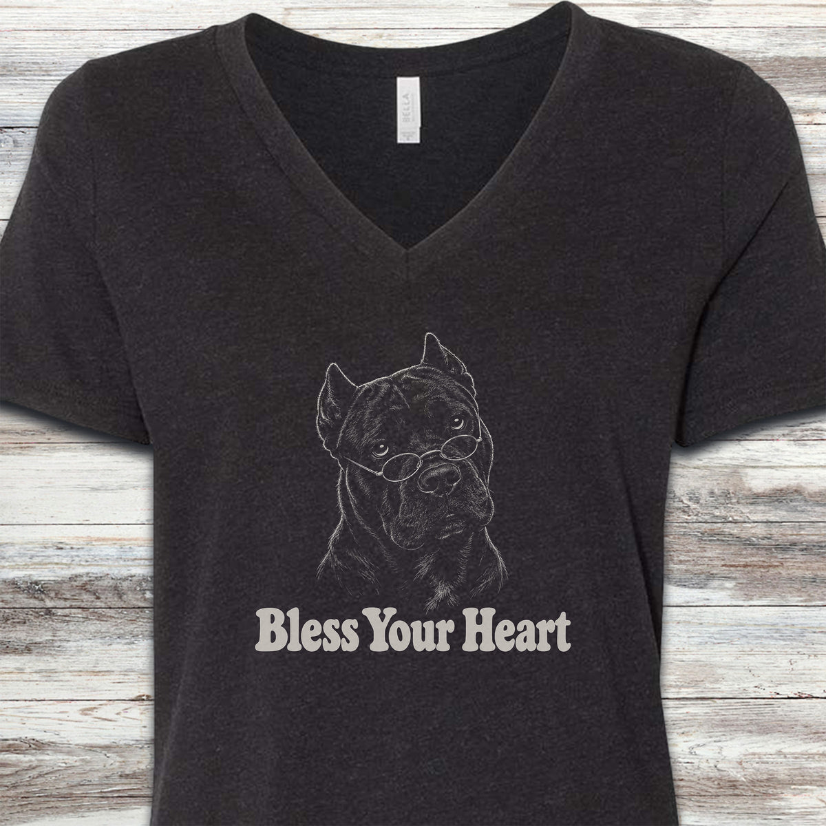 Cane Corso Dark Bless Your Heart V-Neck Tee - Black Heather