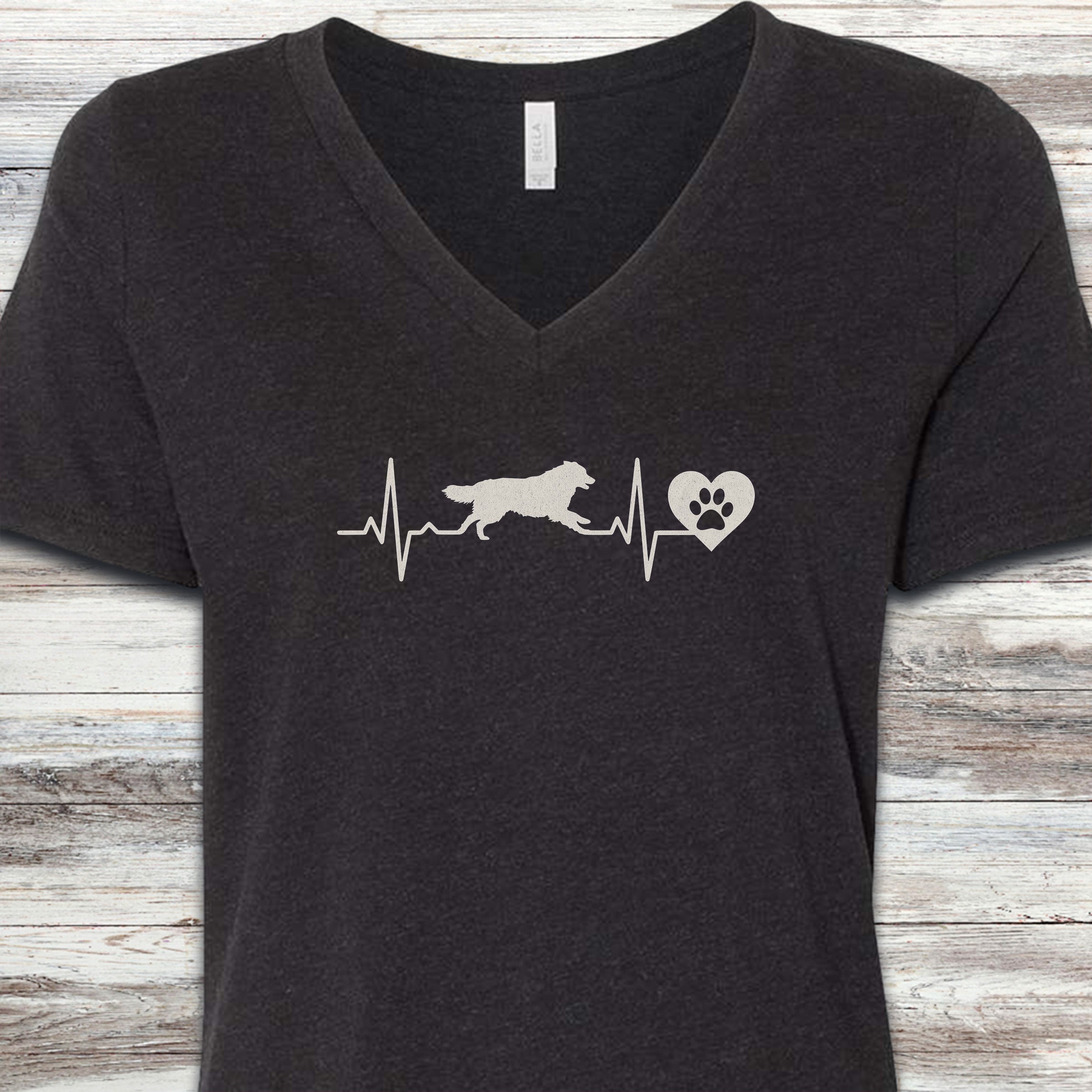 Australian Shepherd Heartbeat V-Neck Tee - Black Heather