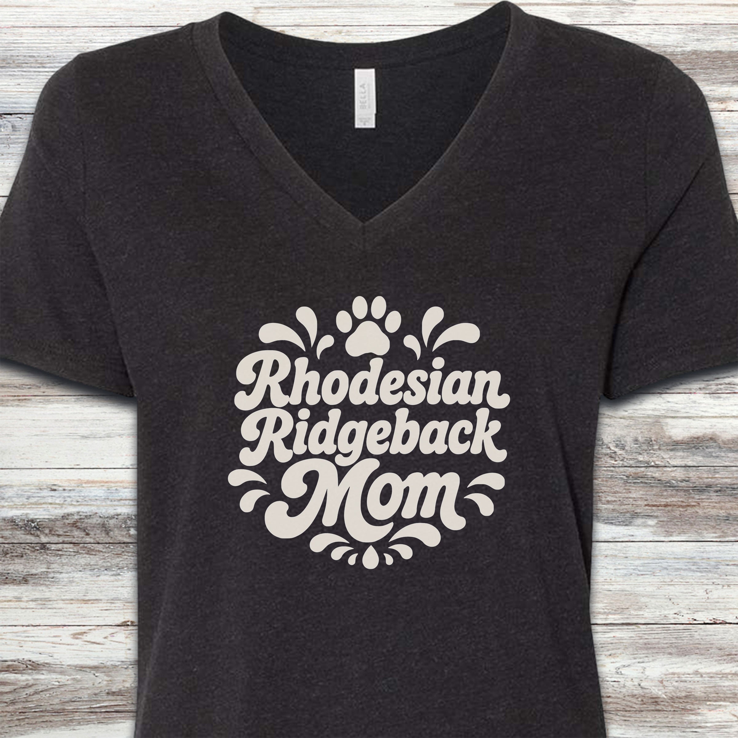 Rhodesian Ridgeback Groovy Mom V-Neck Tee - Black Heather