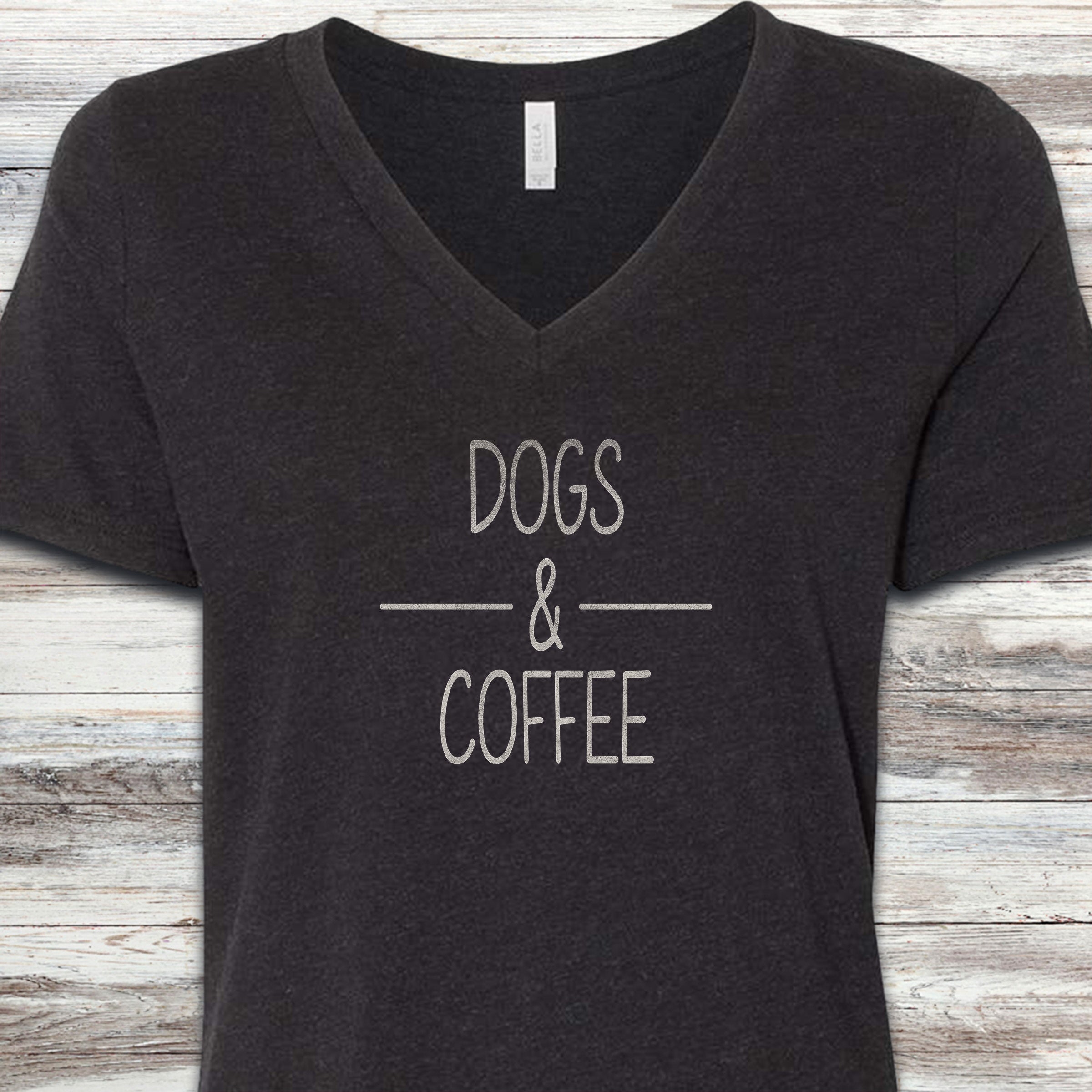 Dogs & Coffee V-Neck Tee - Black Heather