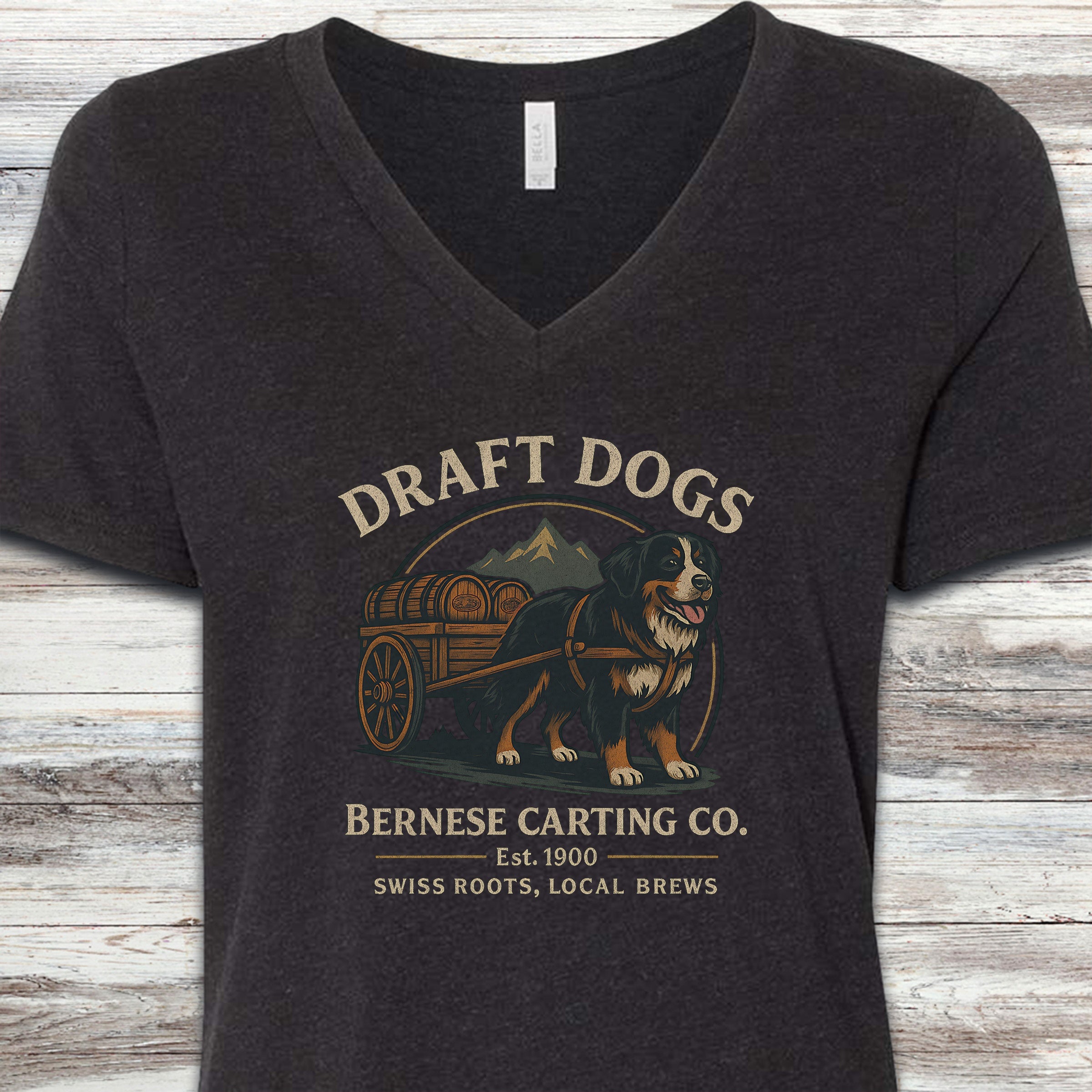 Bernese Mountain Dog Draft Dogs V-Neck Tee - Black Heather