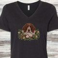 German Shorthaired Pointer Winter Greenery Faux Embroidery V-Neck Tee - Black Heather