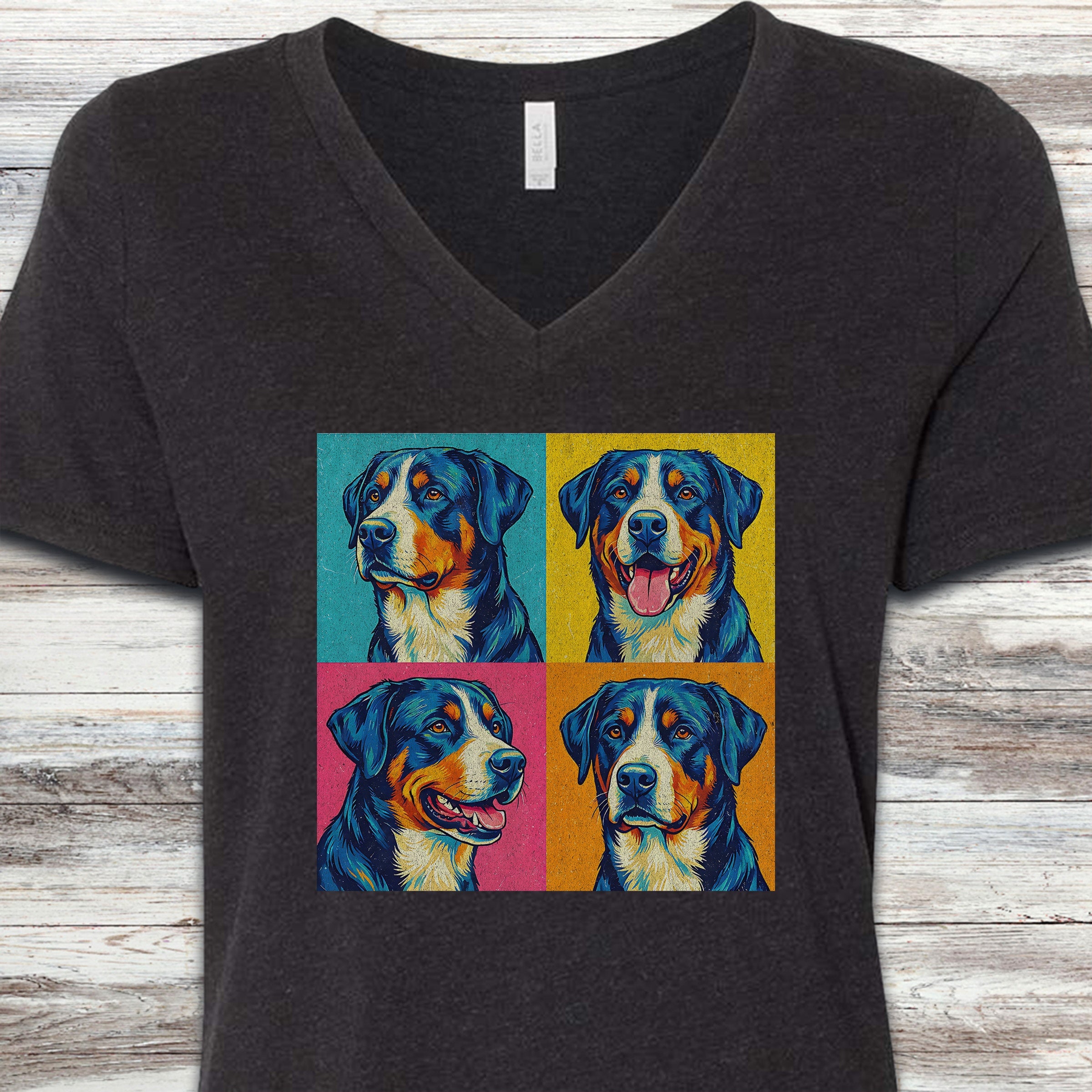 Swiss Mountain Dog Pop Art V-Neck Tee - Black Heather
