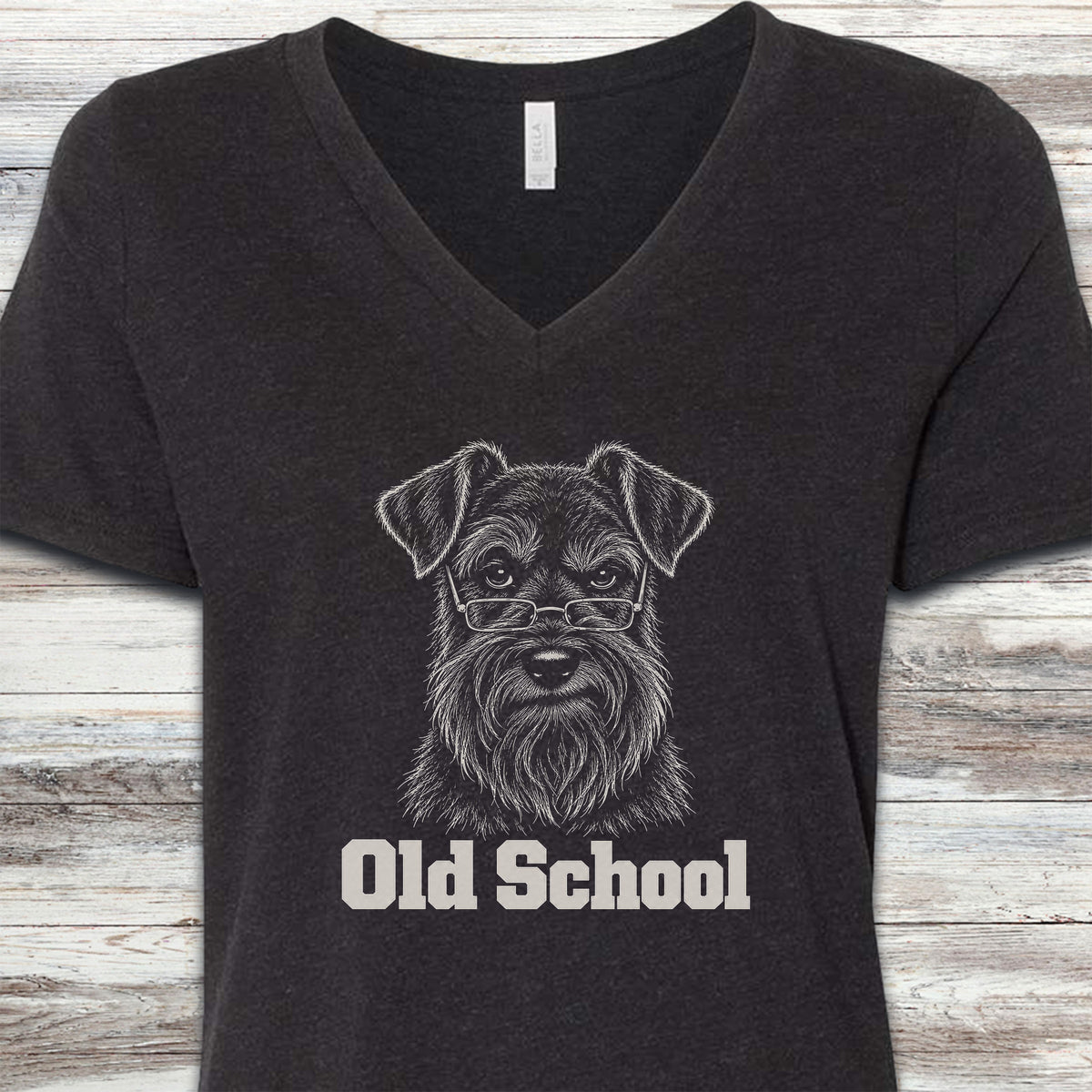 Schnauzer Dark Old School V-Neck Tee - Black Heather