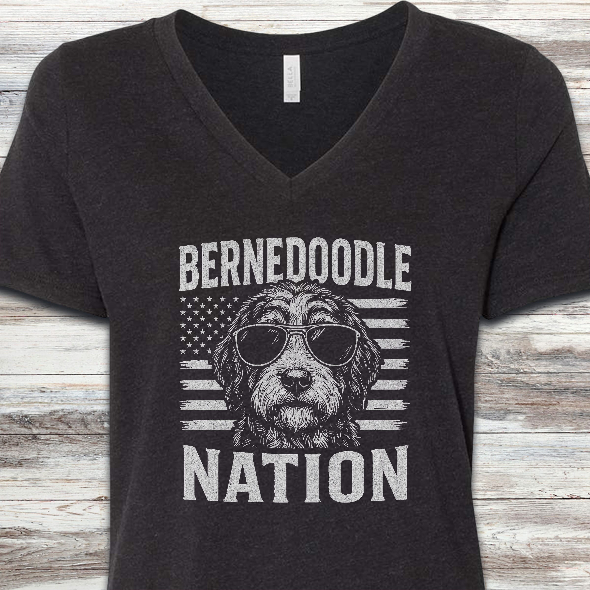 Bernedoodle Nation V-Neck Tee - Black Heather