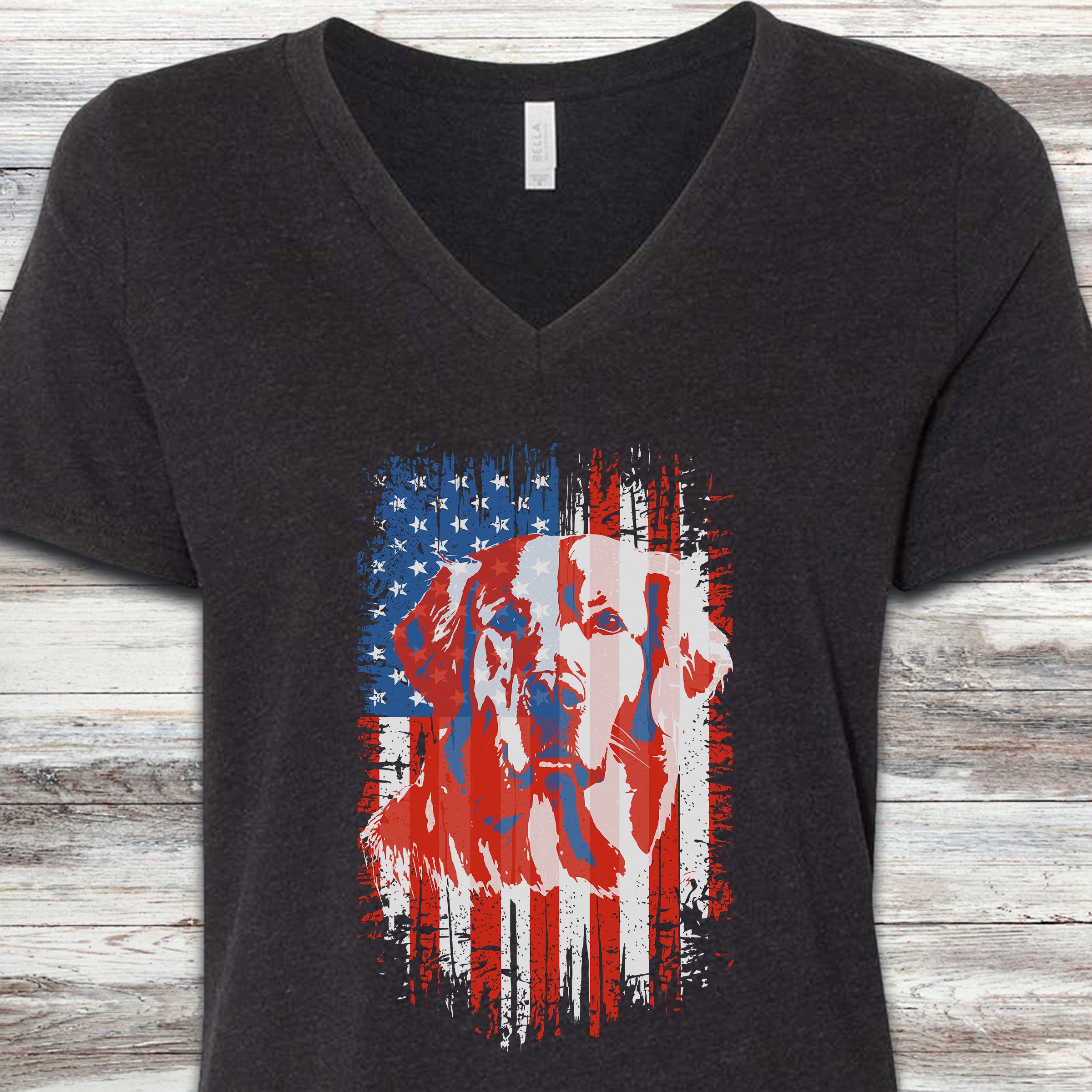 Golden Retriever USA V-Neck Tee - Black Heather