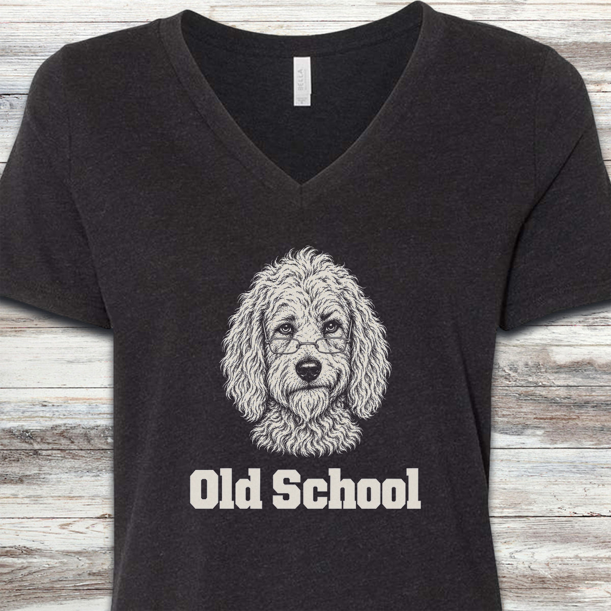 Goldendoodle Old School V-Neck Tee - Black Heather