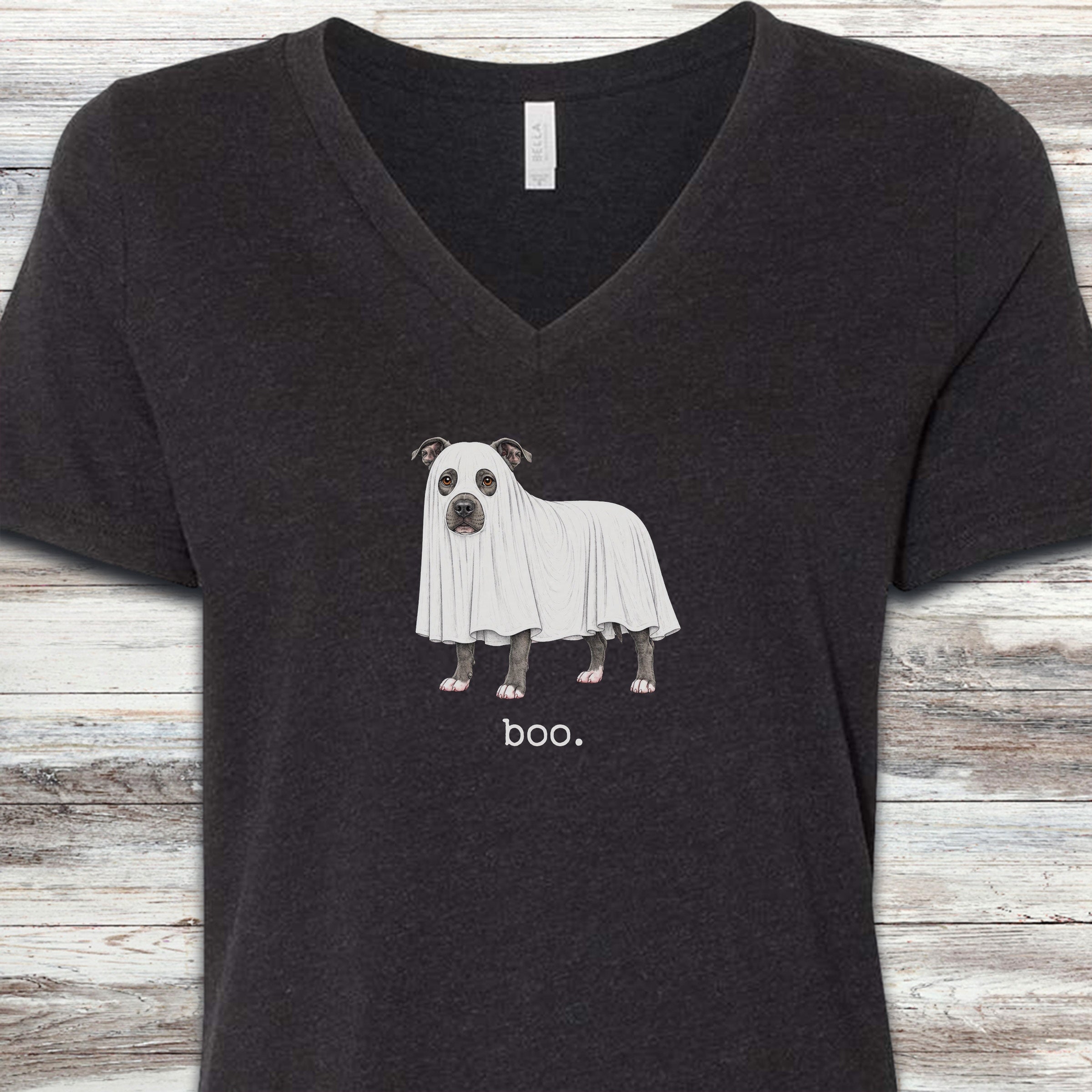 Pit Bull Boo V-Neck Tee - Black Heather