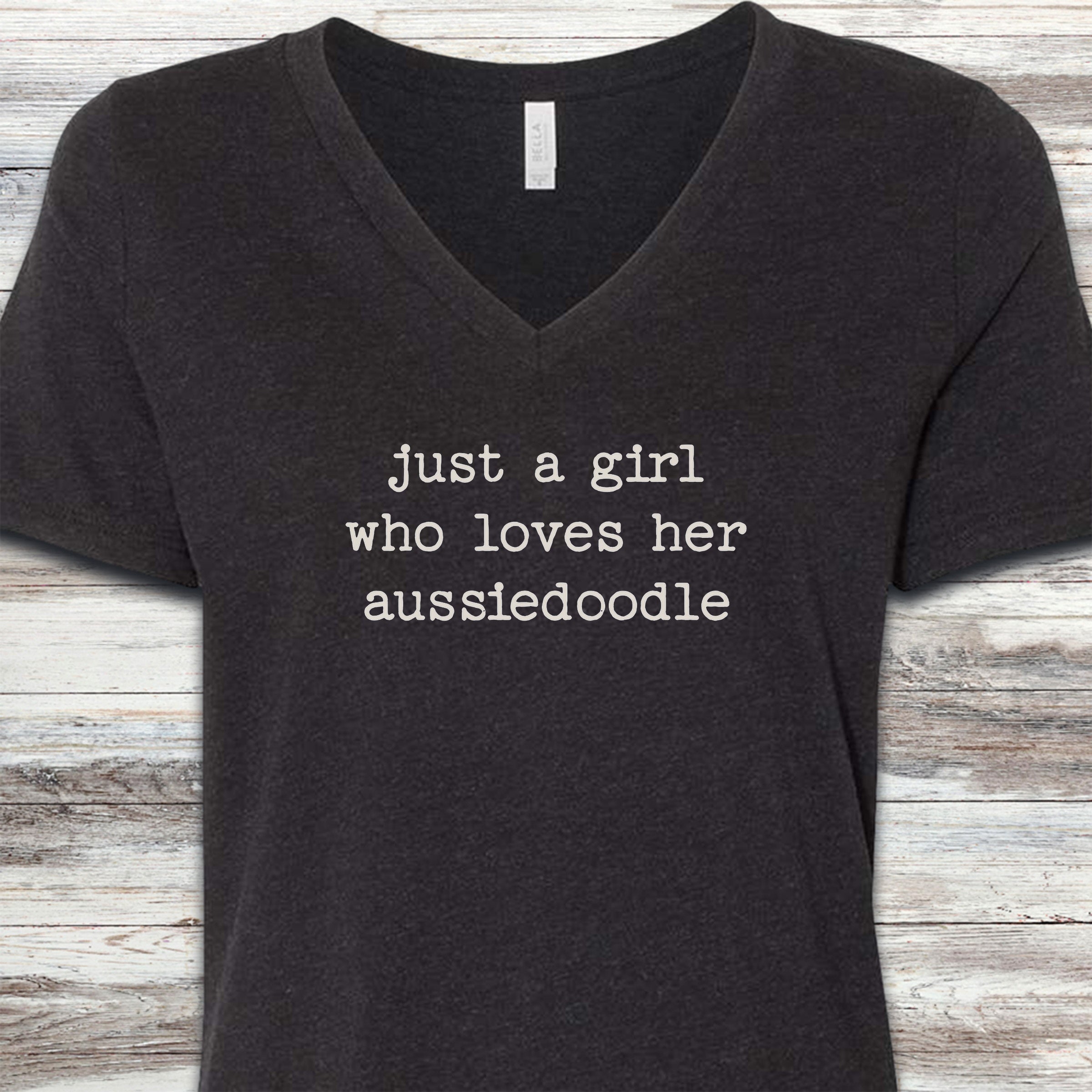 Aussiedoodle girl V-Neck Tee - Black Heather