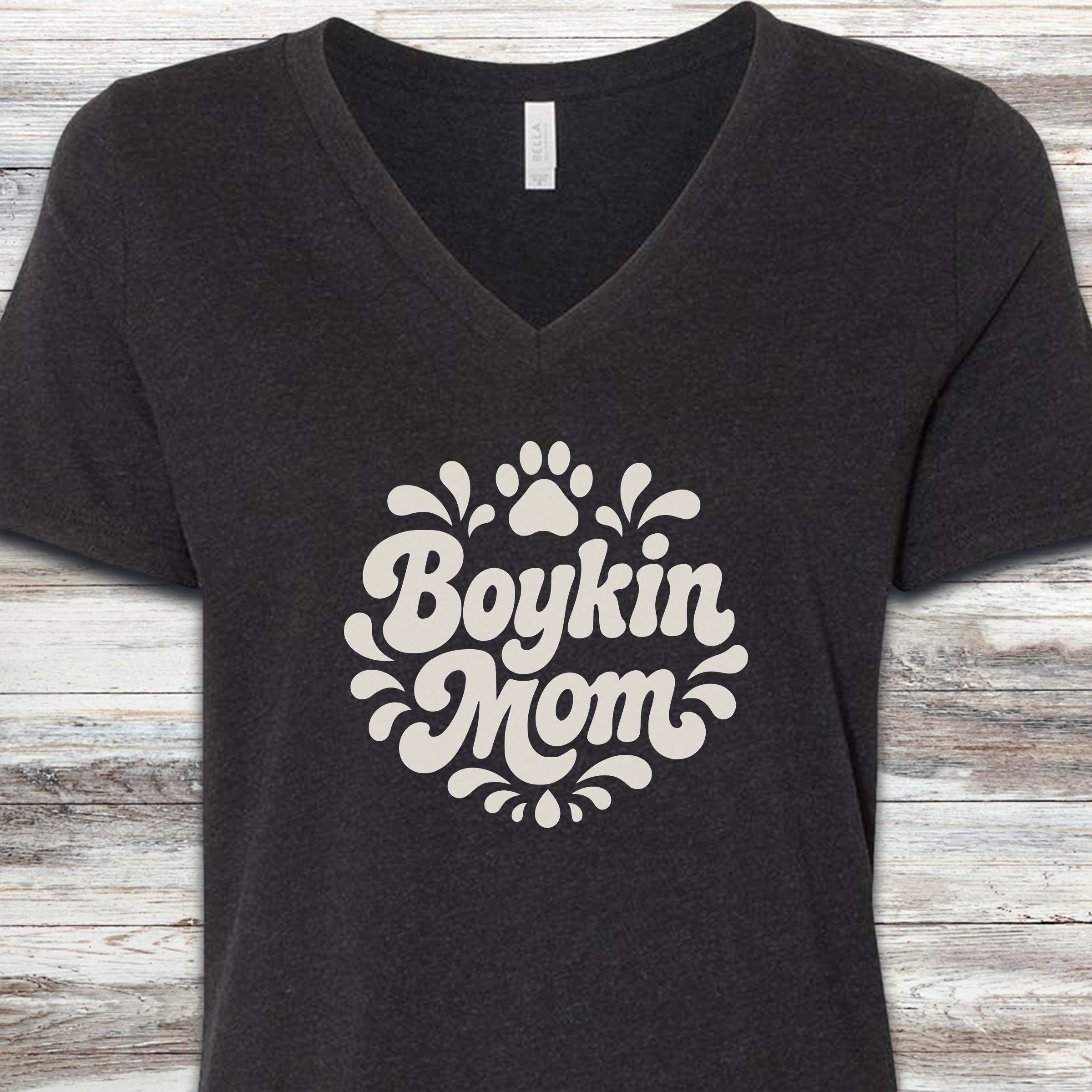 Boykin Spaniel Groovy Mom V-Neck Tee - Black Heather