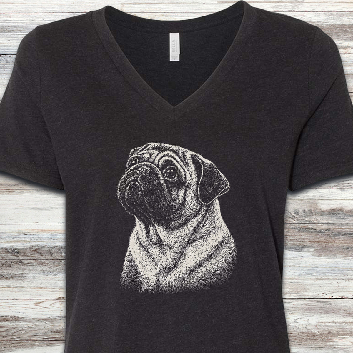 Pug Loyalty V-Neck Tee - Black Heather