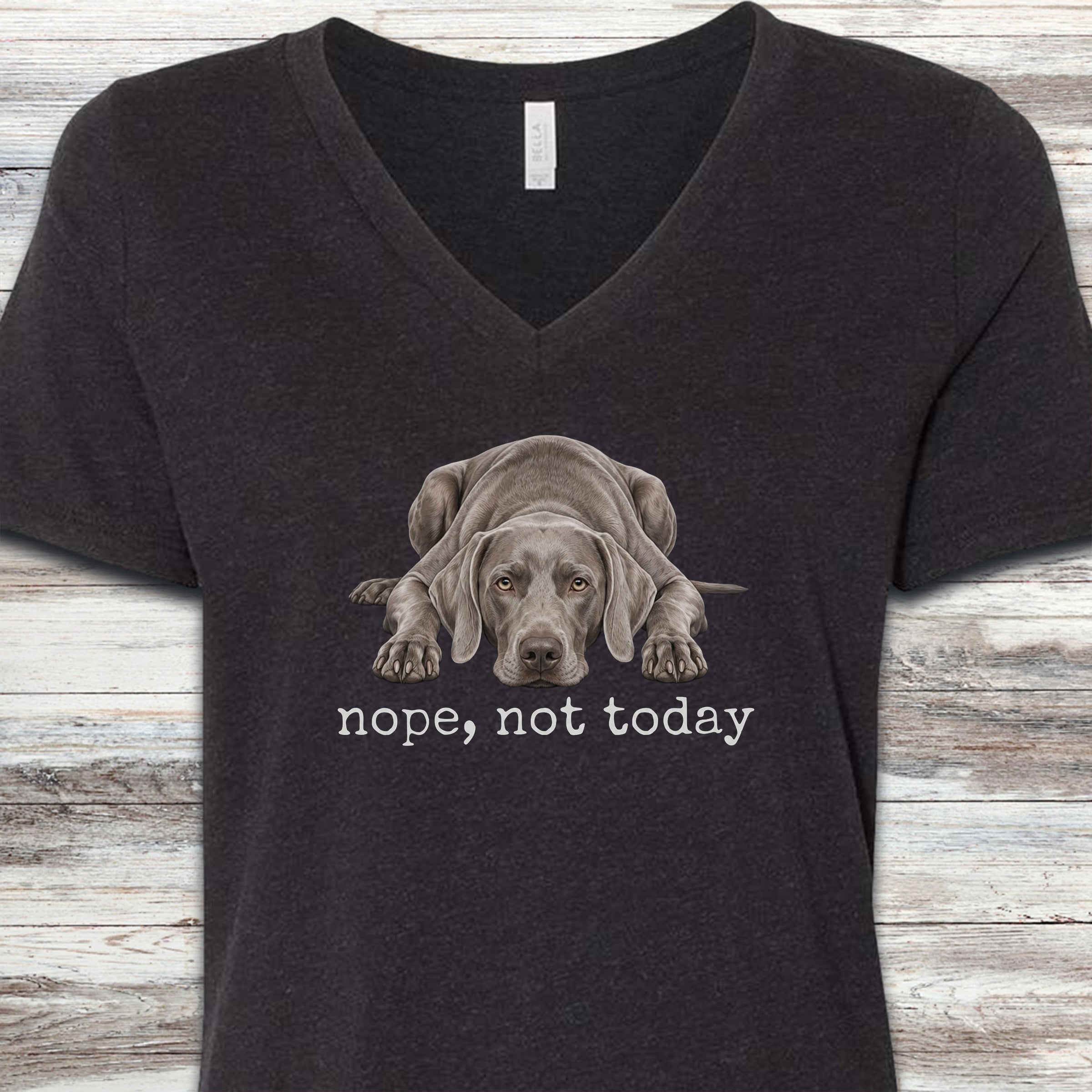 Weimaraner Nope V-Neck Tee - Black Heather