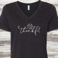 Thankful Pawprint V-Neck Tee - Black Heather