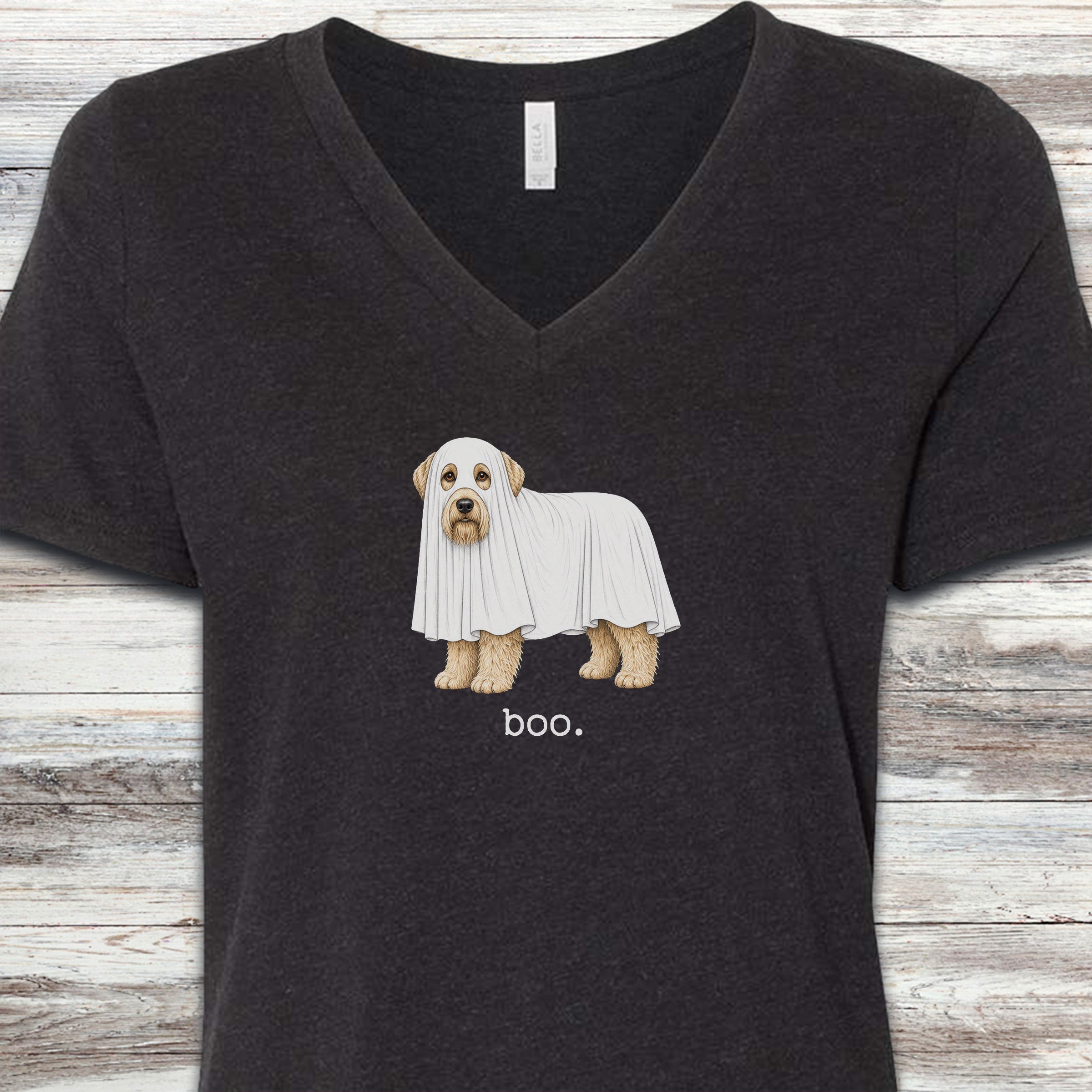 Soft Coated Wheaten Terrier Boo V-Neck Tee - Black Heather