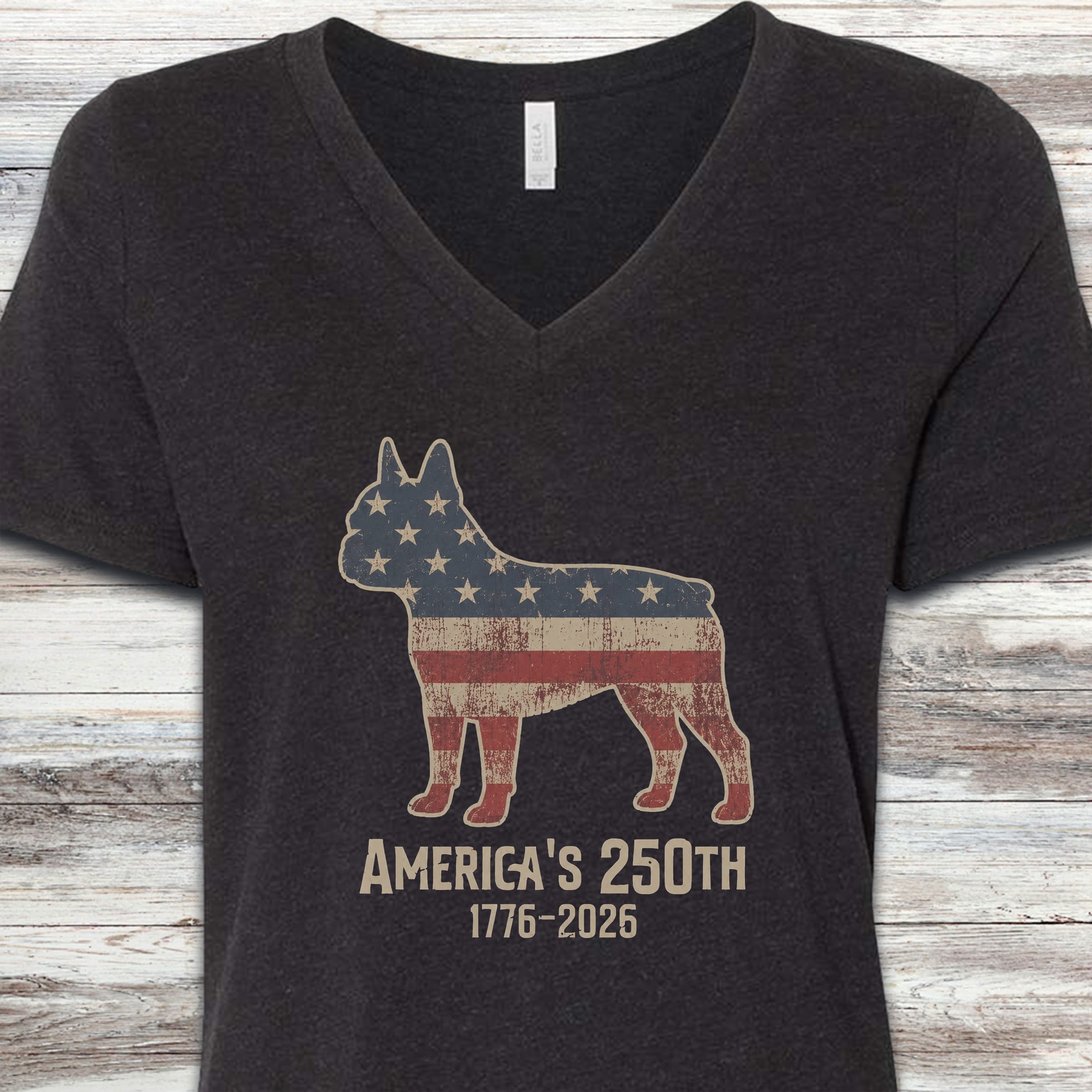 Boston Terrier 250 V-Neck Tee - Black Heather