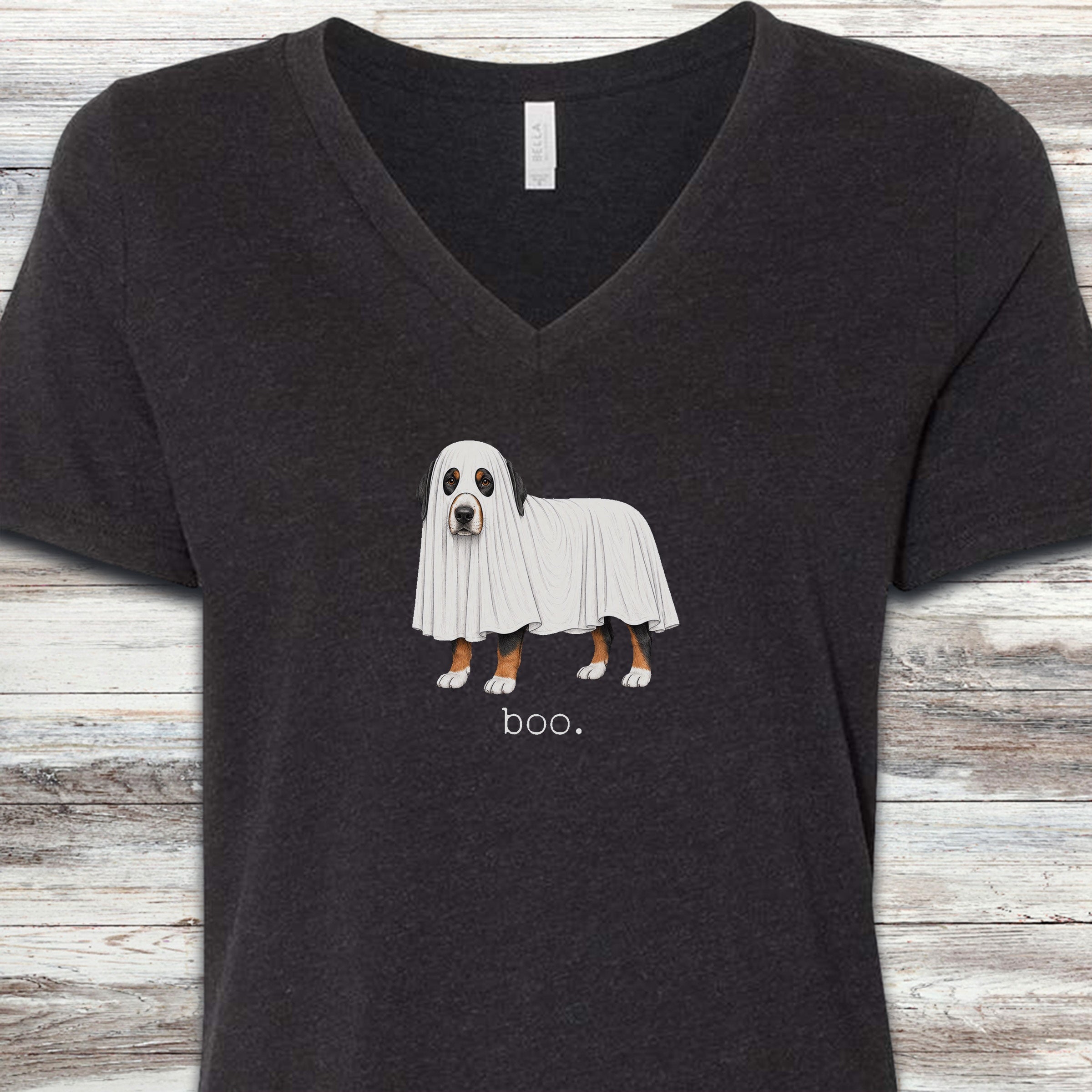 Swiss Mountain Dog Boo V-Neck Tee - Black Heather