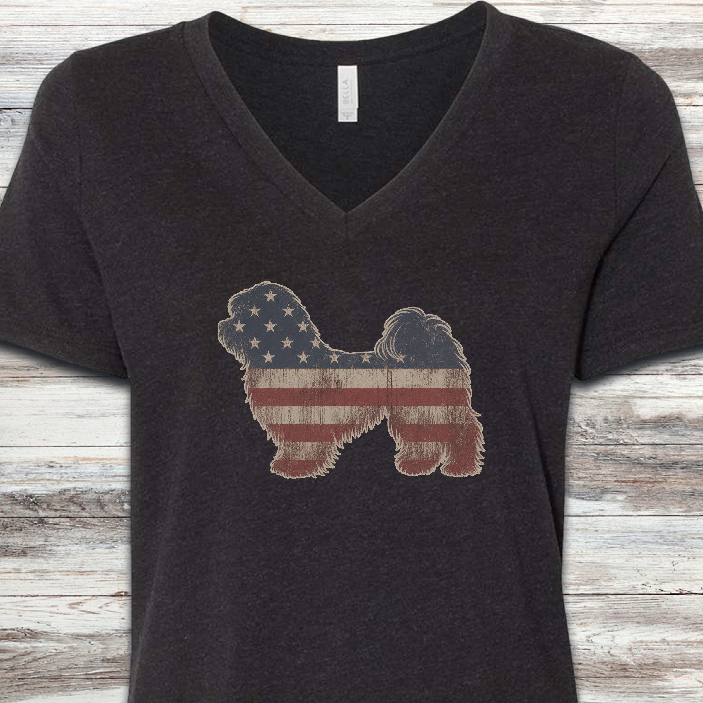 Havanese Vintage USA V-Neck Tee - Black Heather